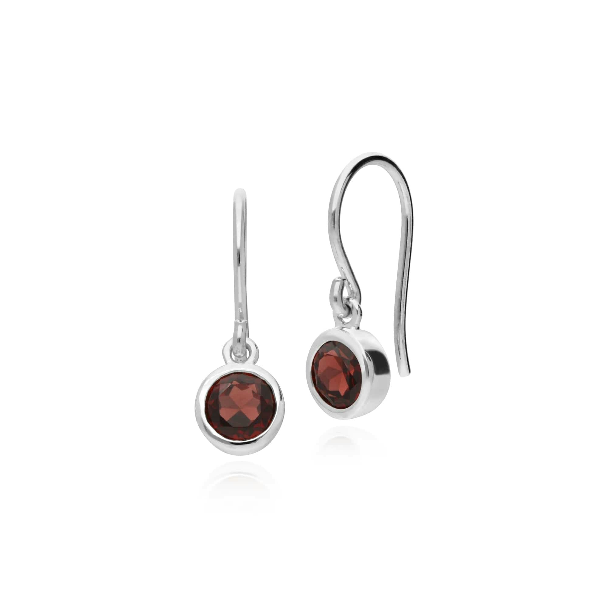 Gemondo Silver Essential Round Garnet Bezel Set Drop Earrings In 925 Sterling