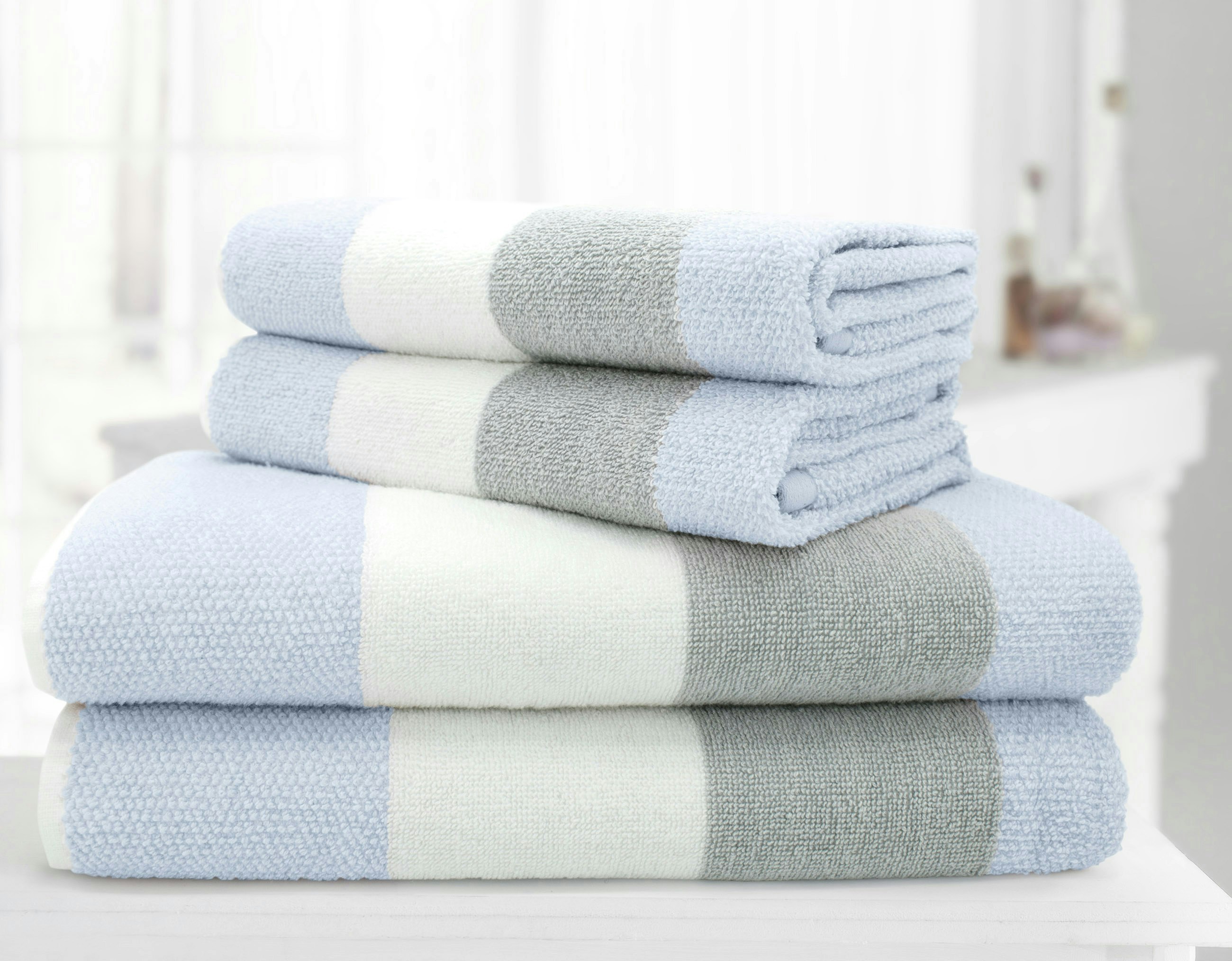 Velosso Blue 100% Cotton Stripe Towels - Hand Towel