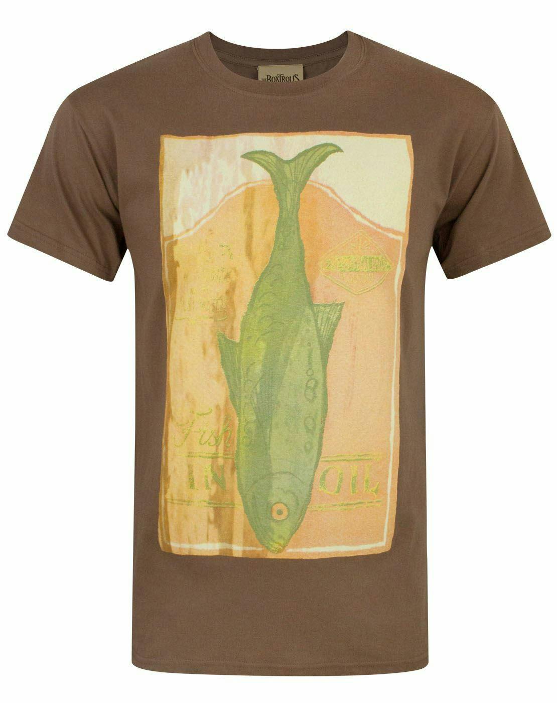 Vanilla Underground Men's Brown Boxtrolls Fish Placet Print Short Sleeved T-Shirt - X-Large