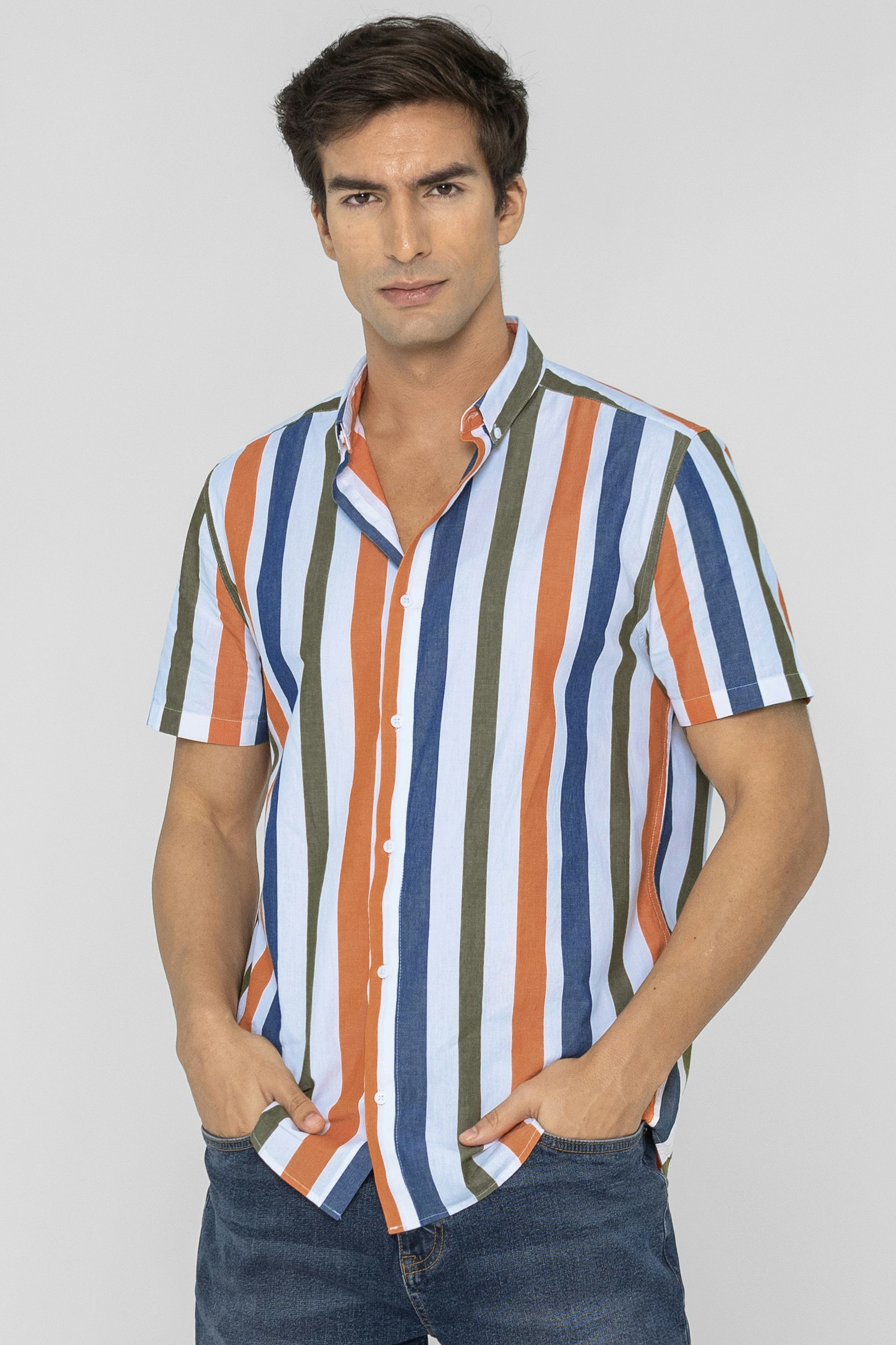 Enorsia Men's Orange Button Down Short Sleeve Shirt - Xxl - 100% Cotton
