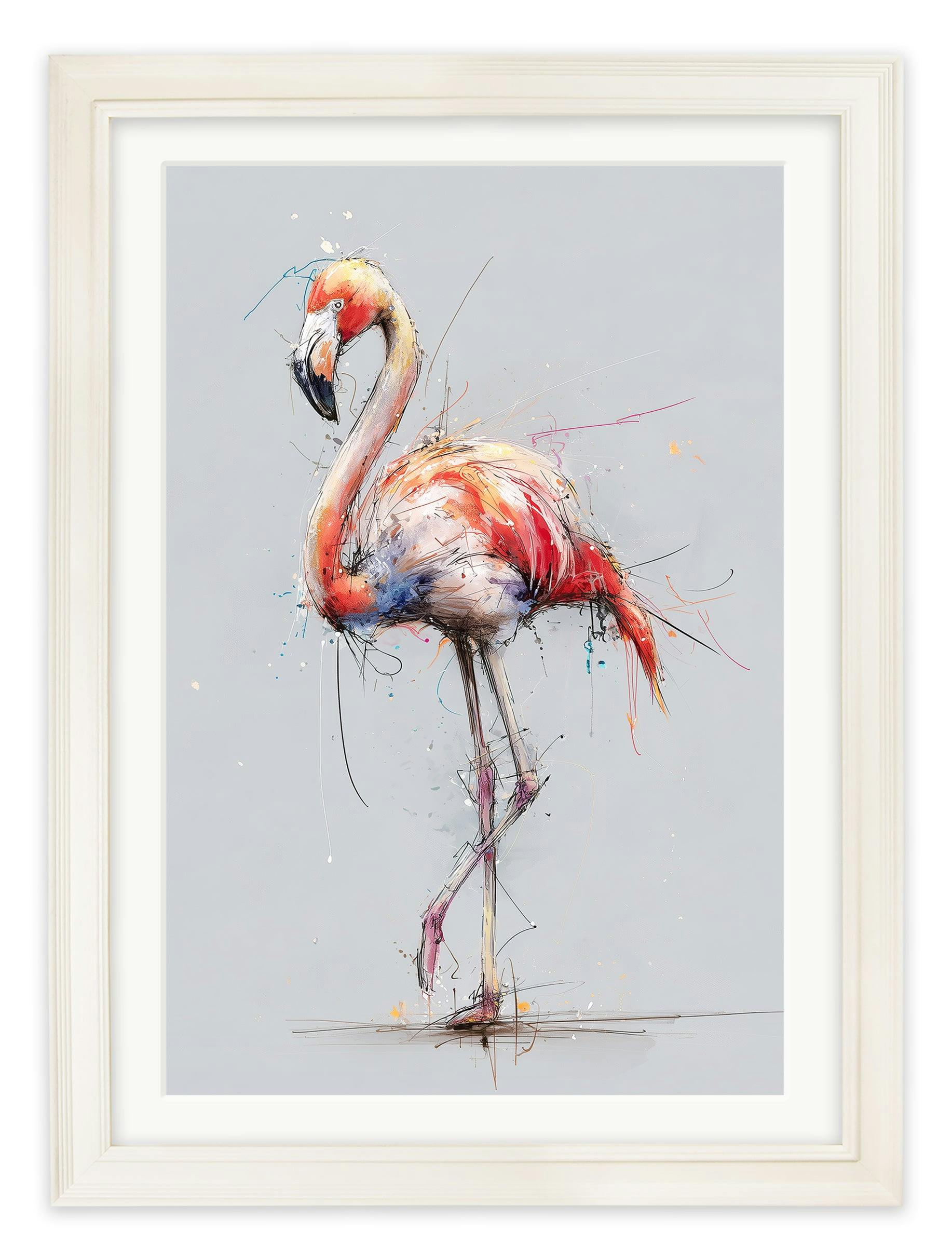 Rackhams Pink/Cream Flamingo Cosy Sketch - Hurstwood Frame - Flamingo Cosy Sketch - 70 X 95Cm (A1)