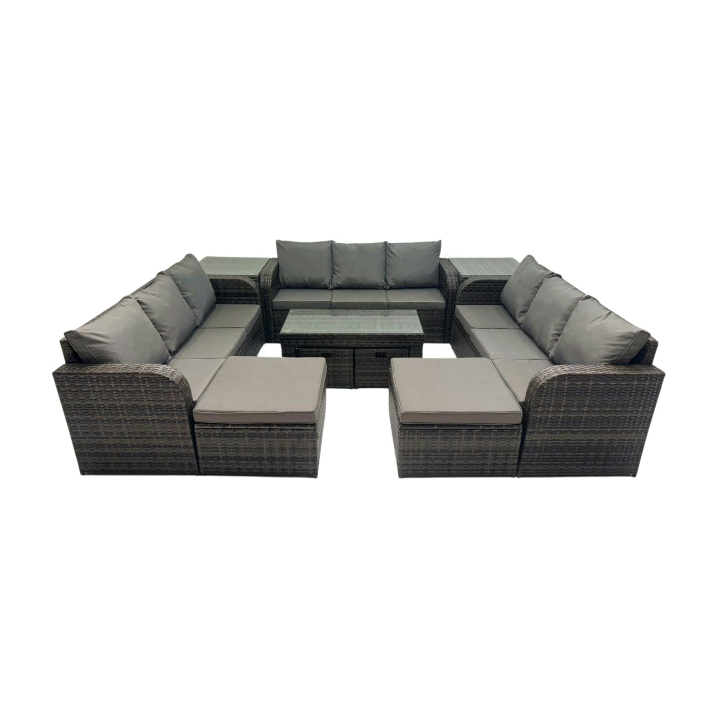 Fimous Dark/Grey Rattan Garden Outdoor Furniture Set 3 Seater Sofa Coffee Table With 2 Side Tables 4 Footstools Mixed