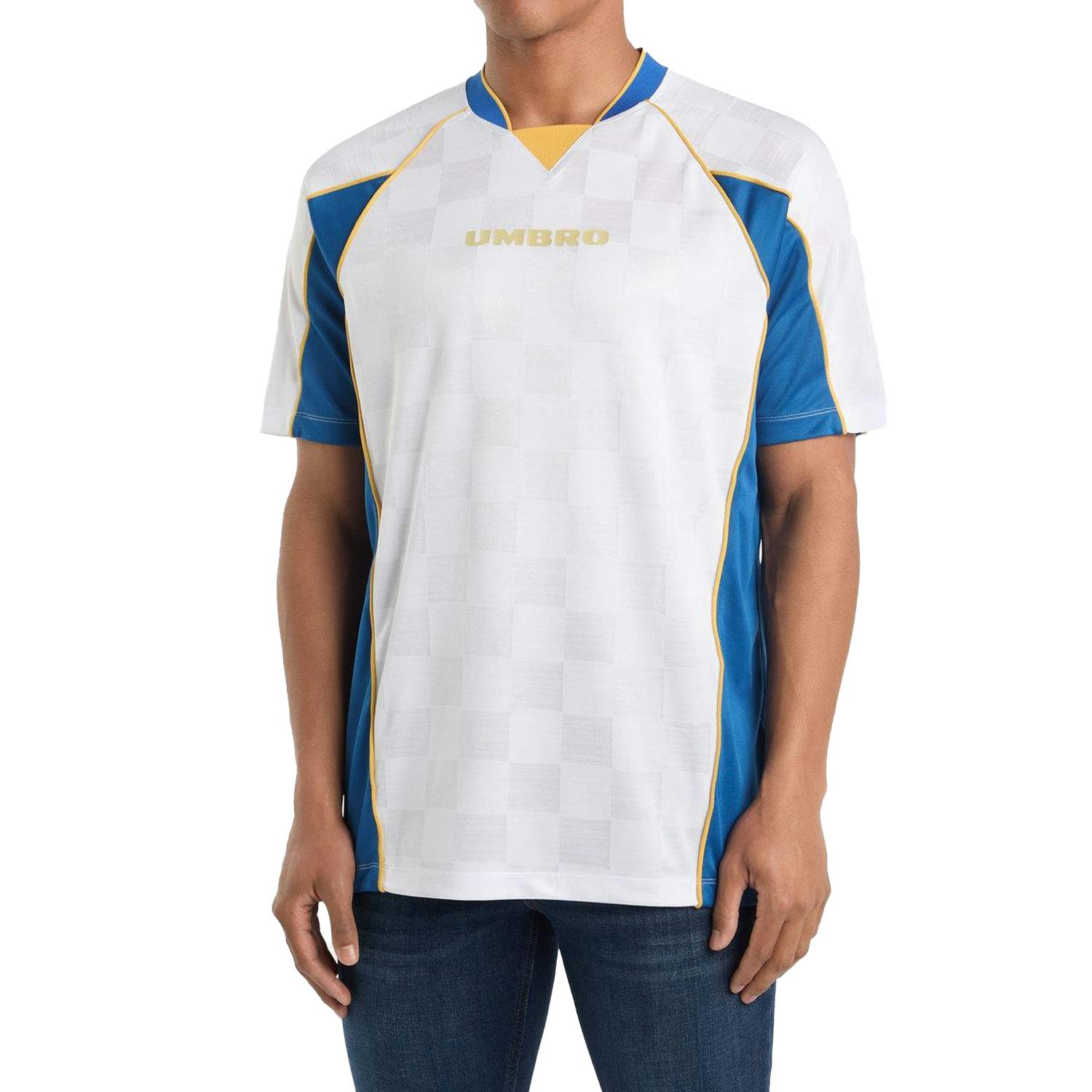 Umbro Men's White/Blue/Gold Panelled Raglan Shirt - Brilliant /Classic /Antique - Xl - Brilliant /Classic /Antique - 100% Mixed