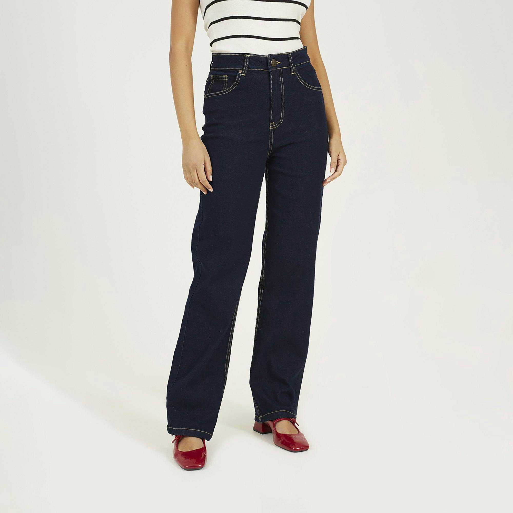 Brave Soul Indigo High Waisted Straight Leg Jeans - 14