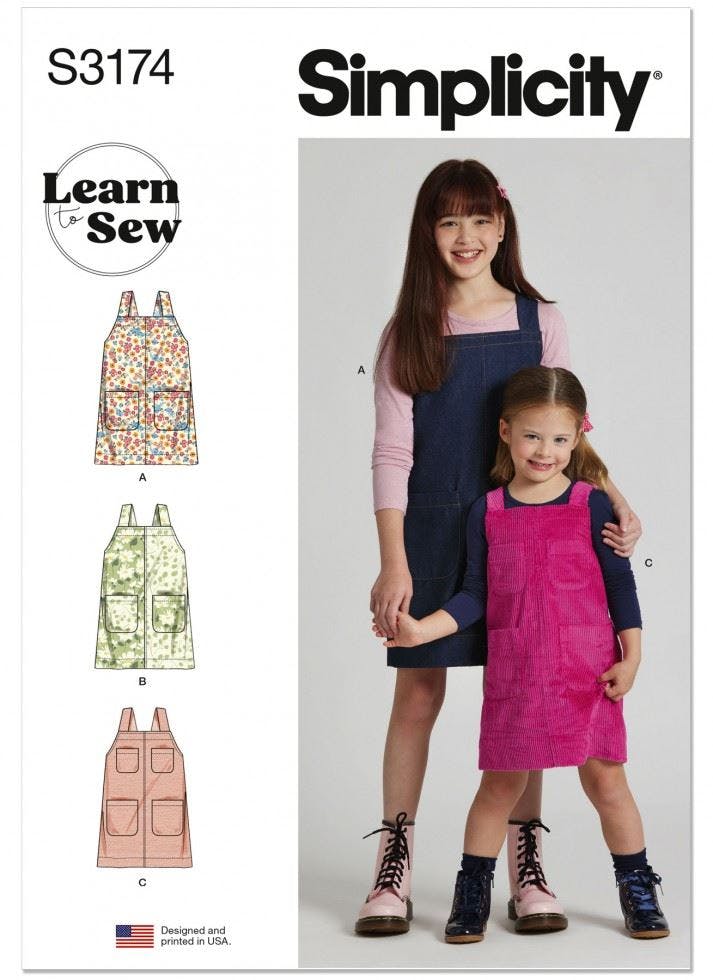 Simplicity Sewing Pattern 3174, Dresses, Pinafores For Kids, Teenagers, Hh (3-4-5-6) - Easy, Beginner - Hh (3-4-5-6)
