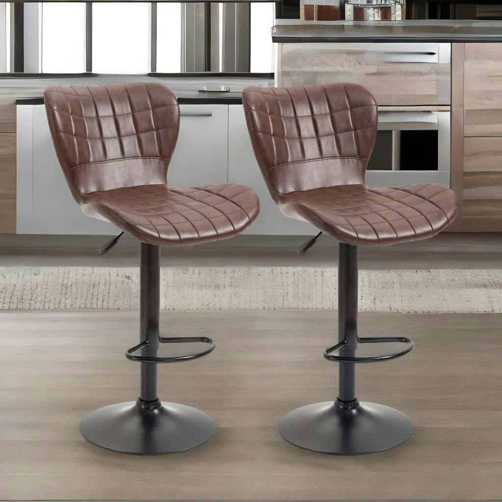 Rackhams Brown Set Of 2 Adjustable Height Retro Faux Leather Bar Stools
