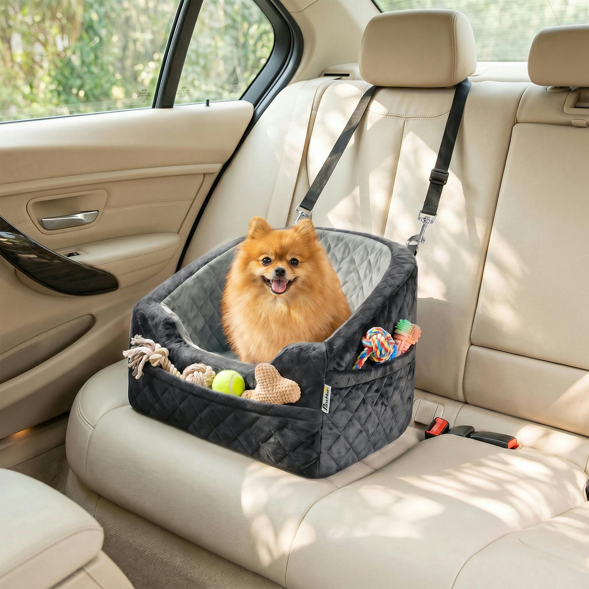 Pawhut Grey Dog Car Seat, Detachable Dog Booster Seat With Seat Belt