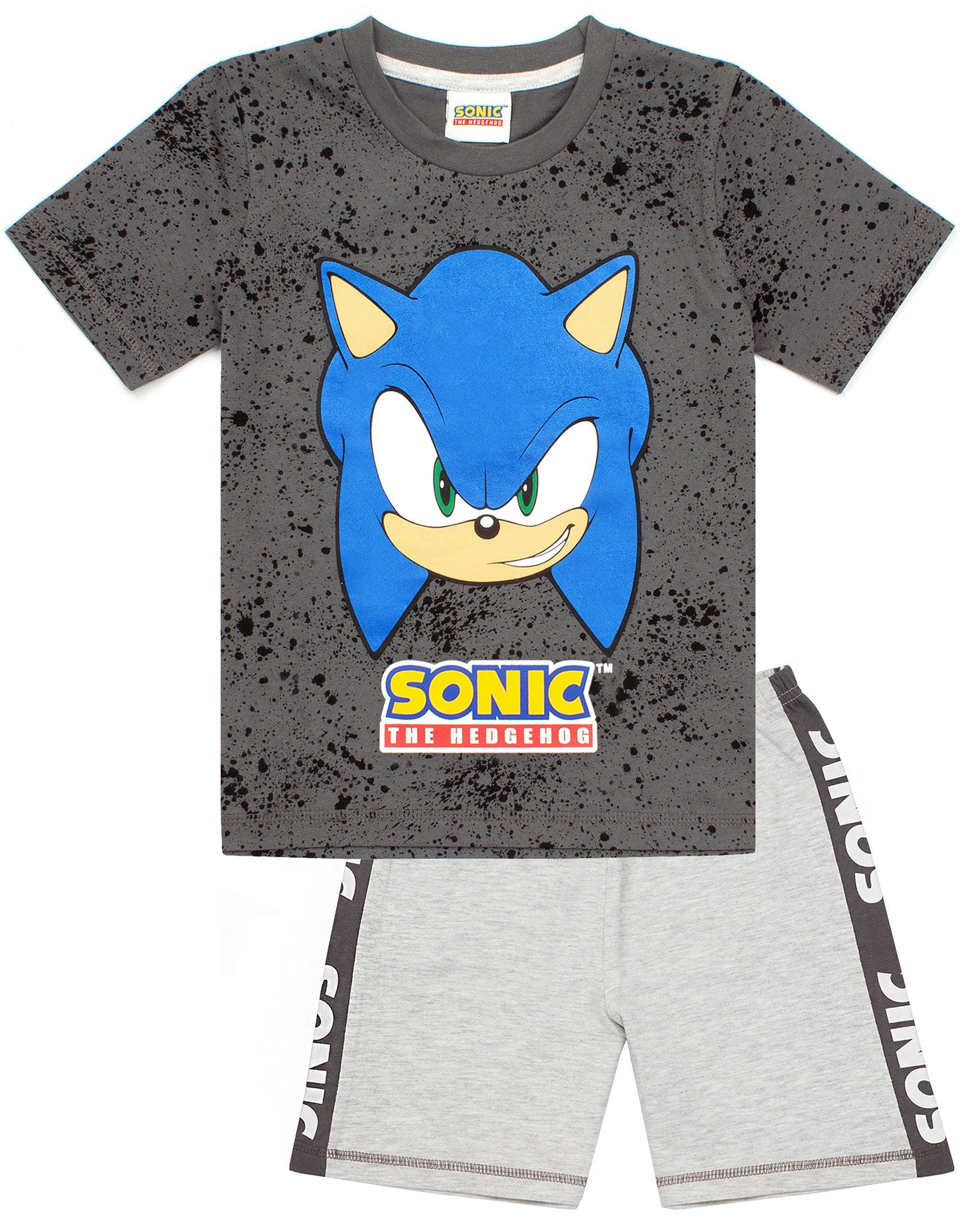 Vanilla Underground Boys Grey Sonic The Hedgehog Sonic Gaming Placement Print Short Sleeve Short Leg Pyjama Set - 4-5 Years