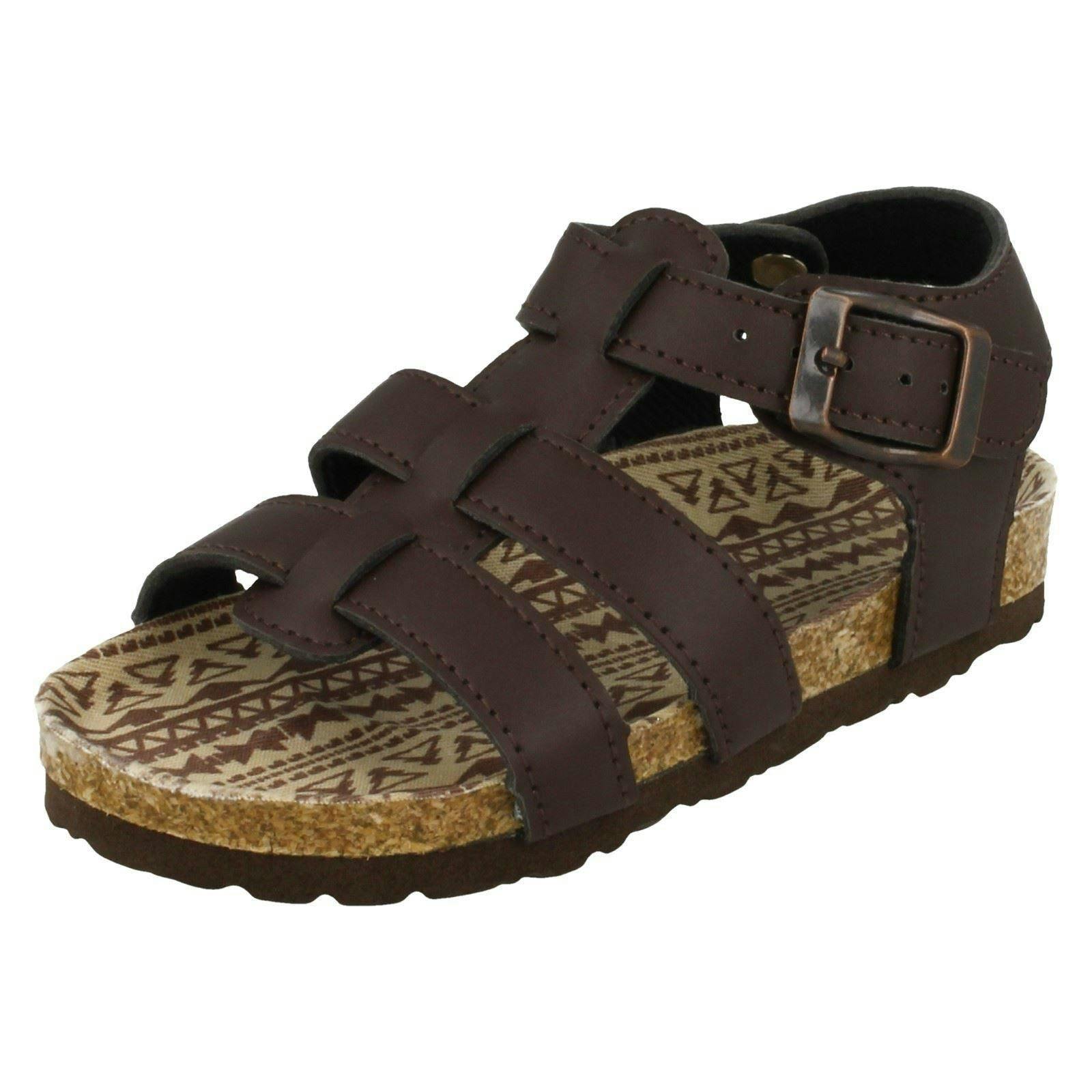 Spot On Boys Brown Flat Strappy Sandals - Uk 8 Child