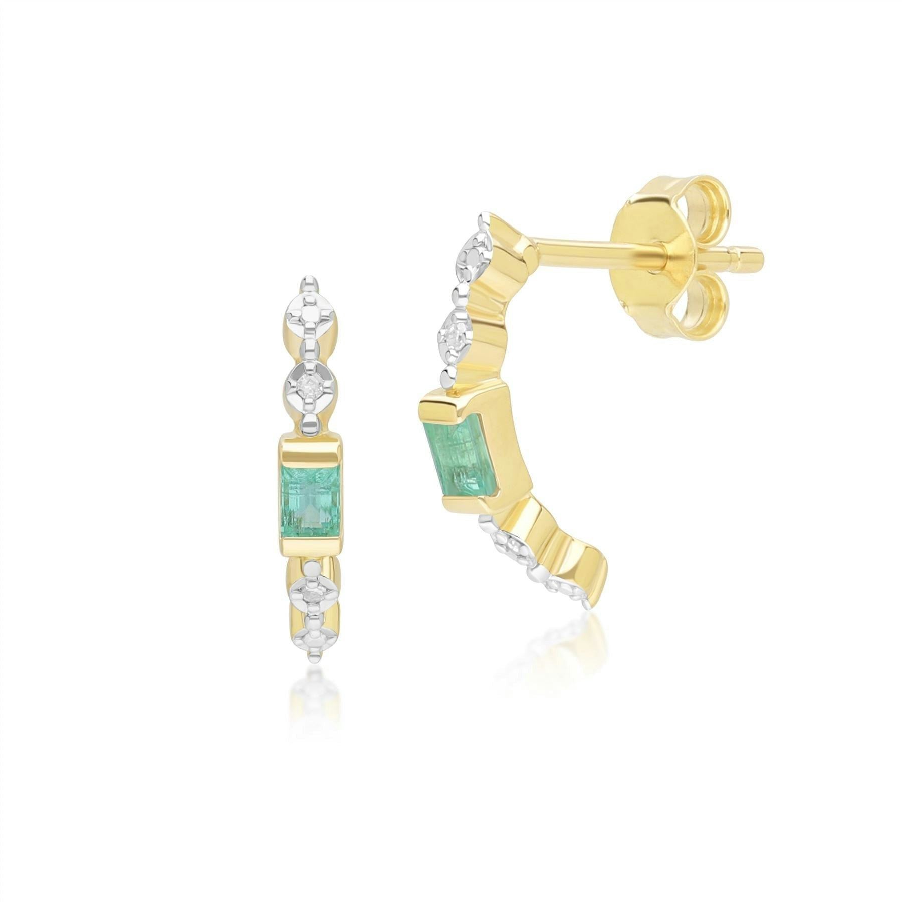 Gemondo Yellow/Gold Classic Baguette Emerald & Diamond Half Eternity Hoop Earrings In 9Ct