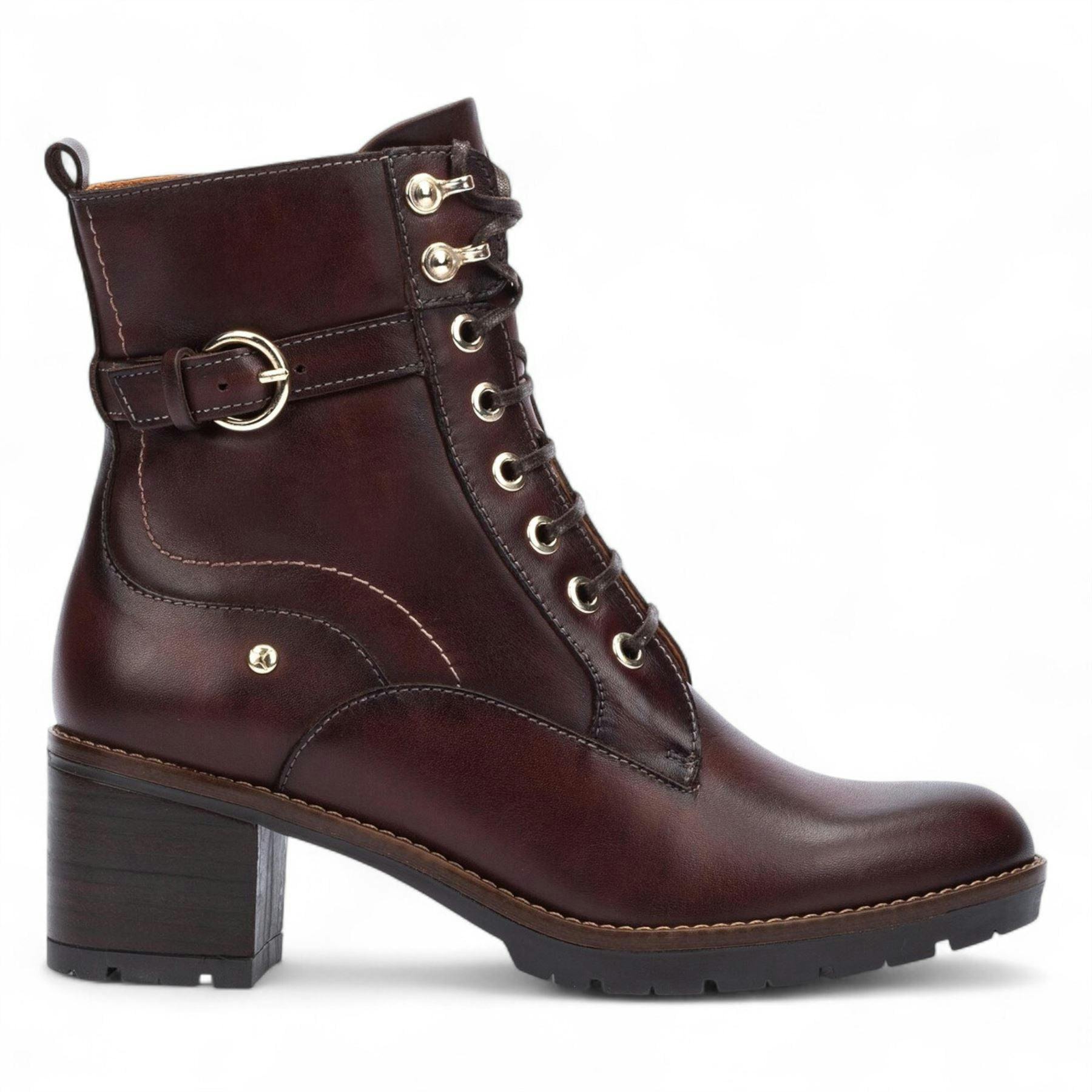 Pikolinos Women's Brown ’S Caoba Leather Mid-Heel Combat Ankle Boots - Llanes - Uk 6 | Eu 39 | Us 8.5