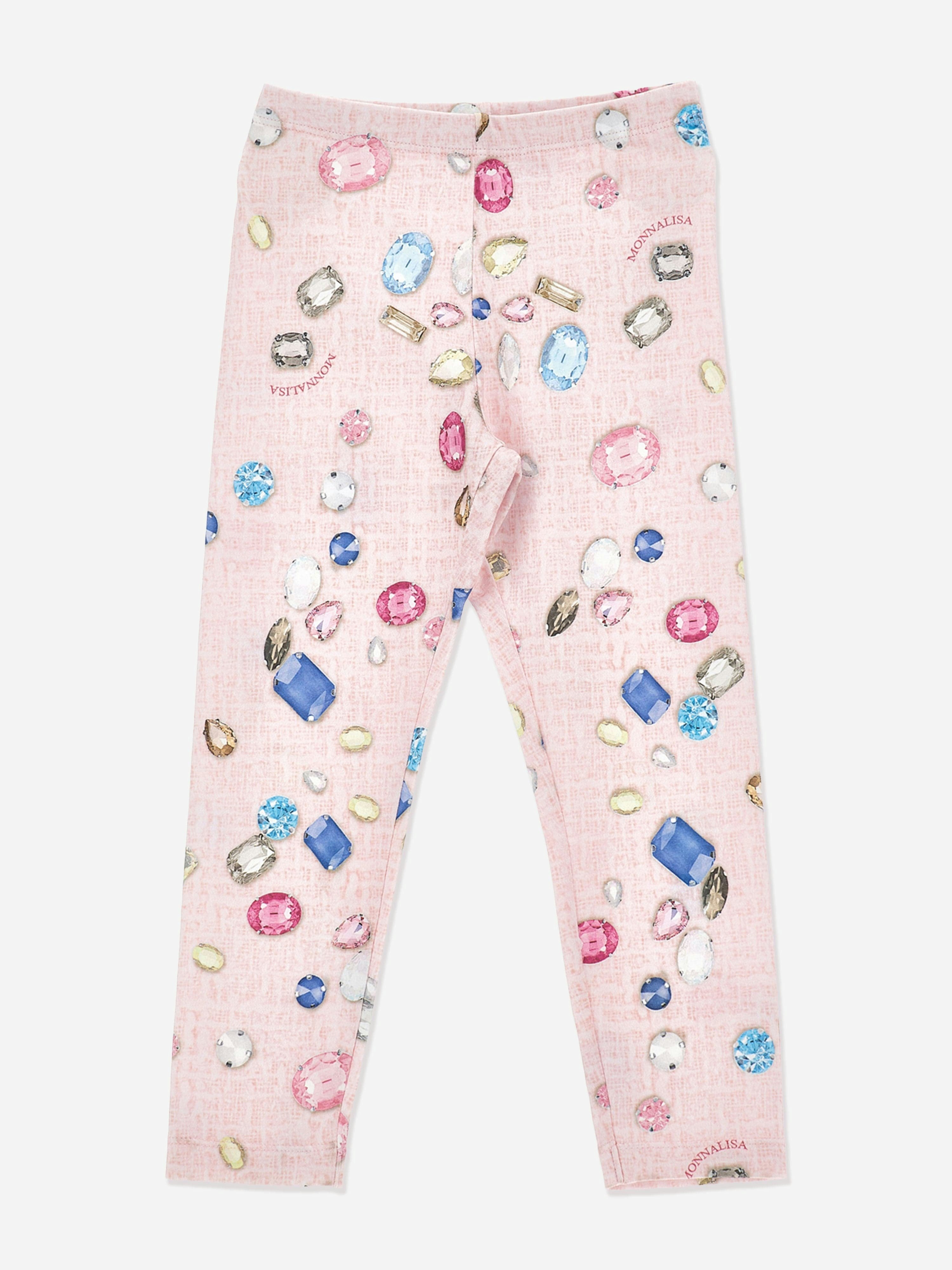 Monnalisa Girls Pink Gem Print Leggings In - 2 Yrs