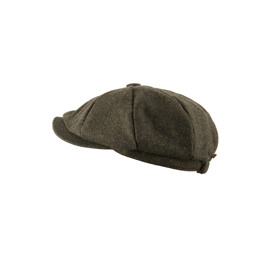 Heritage Traditions Green Carlyle Tweed Kids Newsboy Cap - Age 6-8 Yrs - Herringbone