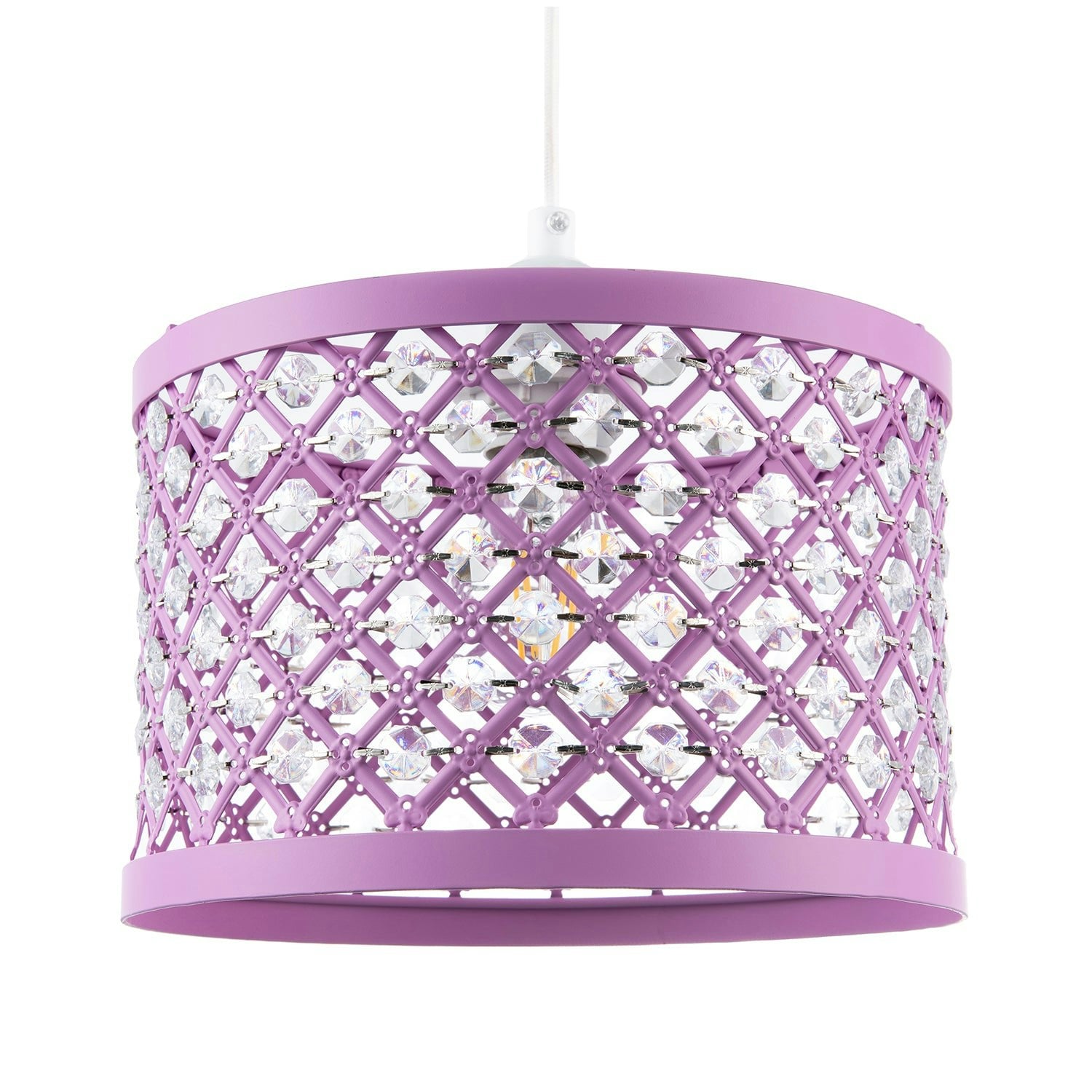 Happy Homewares Lavender/Lilac Modern Ornate Pendant Shade With Clear Acrylic Beads