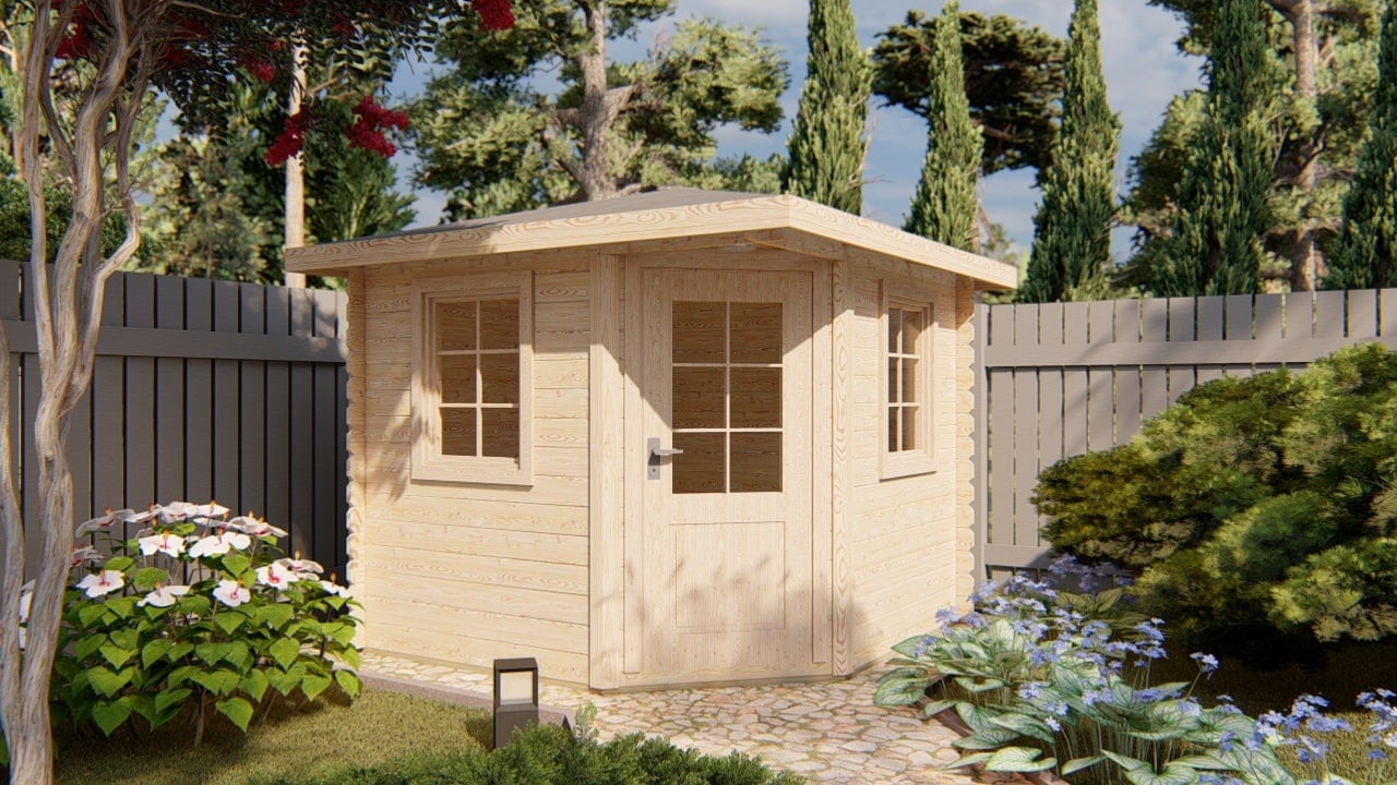 Rackhams Light 8X8 Colombo Corner Log Cabin 44Mm Cladding