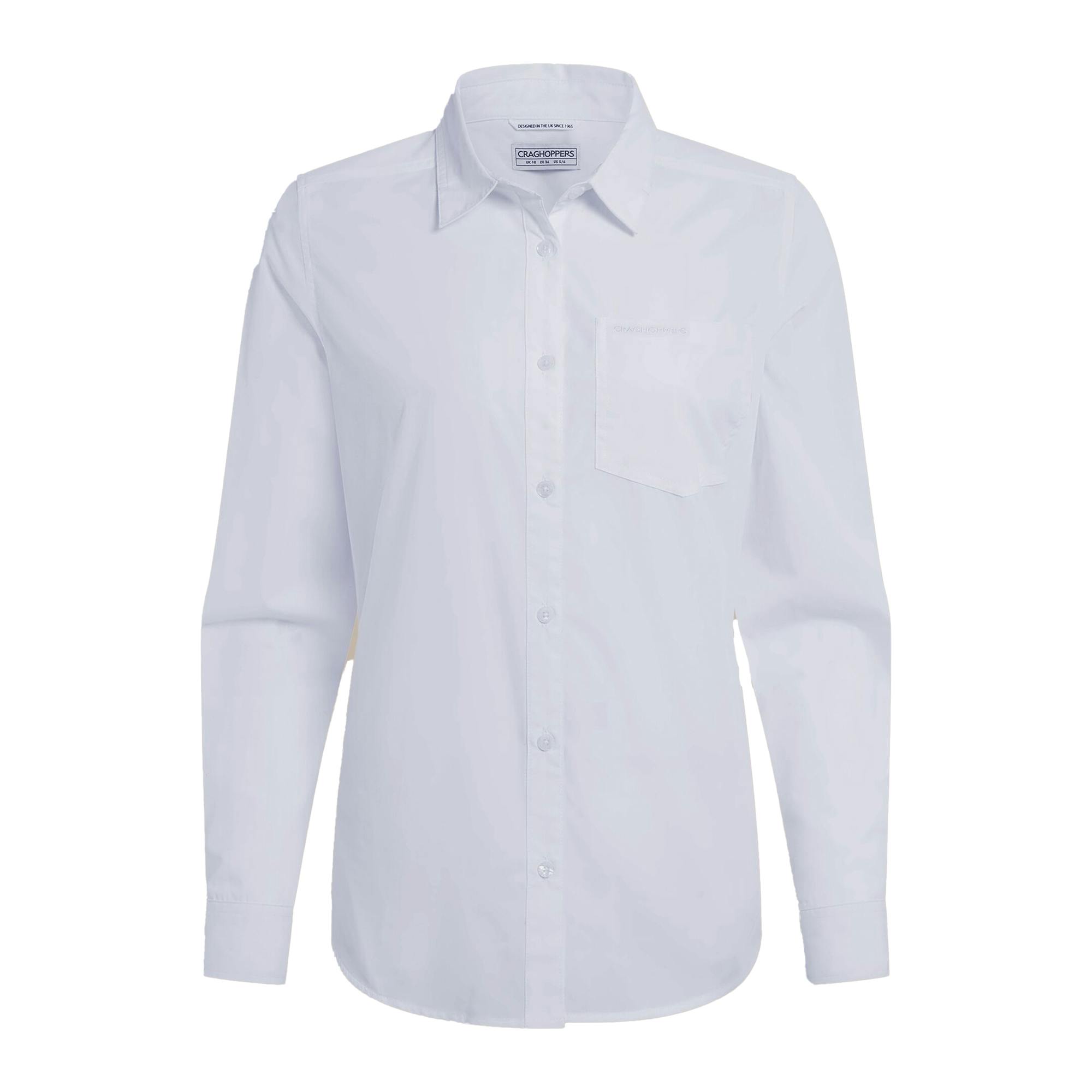 Craghoppers Women's White Kiwi Iii Long-Sleeved Shirt - 14 Uk - 65% Recycled Polyester/35% Recycled Cotton