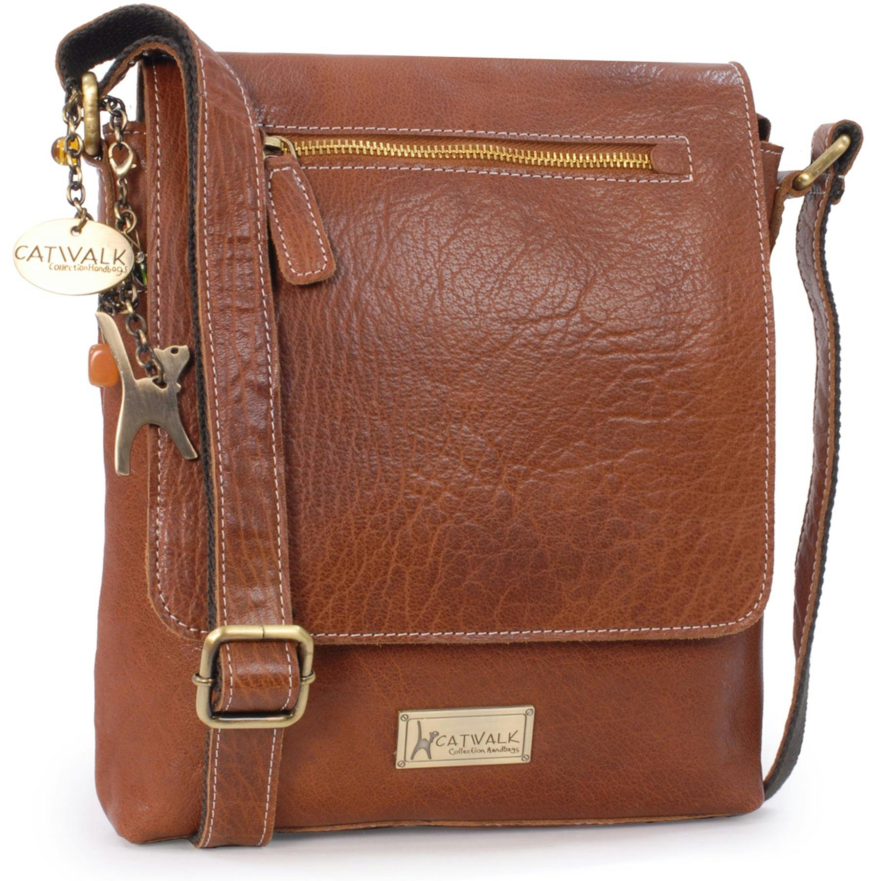 Catwalk Collection Handbags Grain Anja - Messenger Bag - Tan