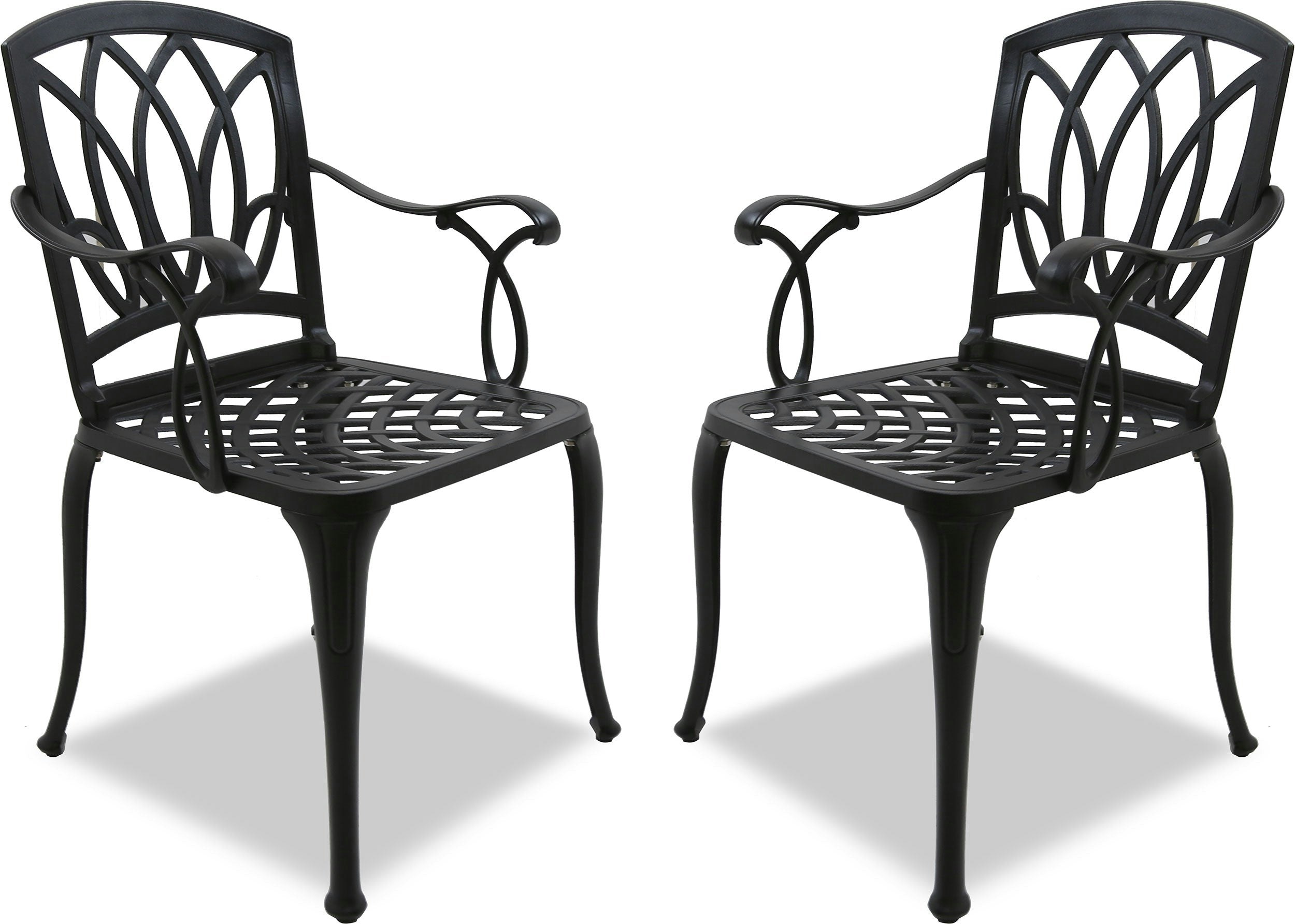 Rackhams Black Positano 2-Large Garden And Patio Bistro Chairs With Armrests In Cast Aluminium