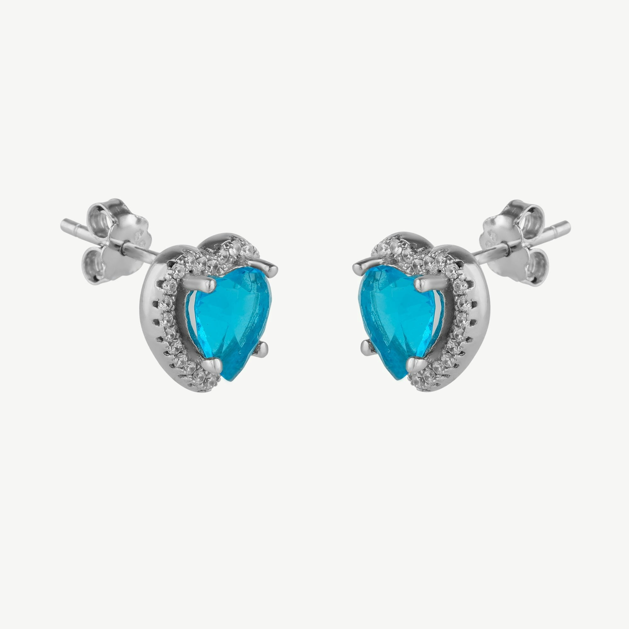 Spero London Blue/Silver Heart Of Ocean Sterling Stud Earrings