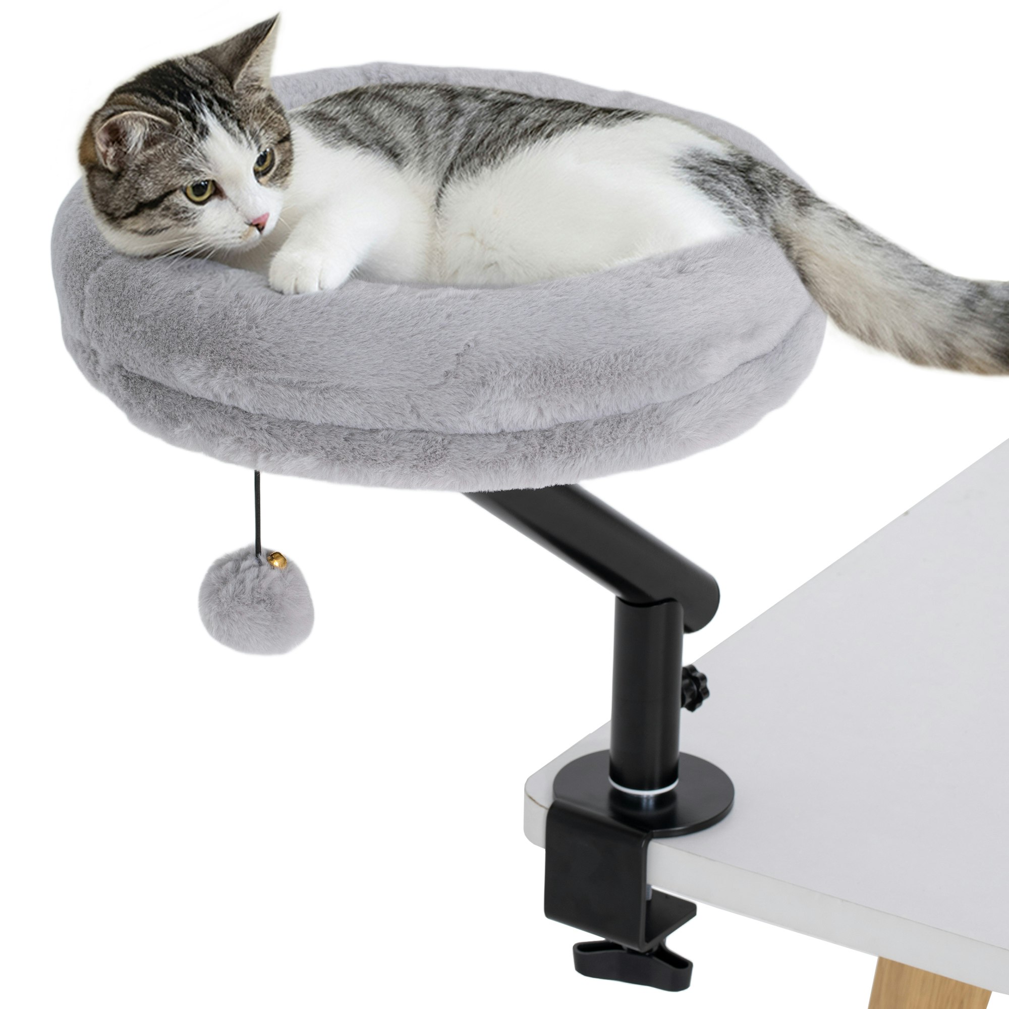 Pawhut Grey Cat Bed For Desk, 360° Rotatable Adjustable Cat Nest Hammock - Particle Board, Plush, Pp Cotton, Steel - Size 1