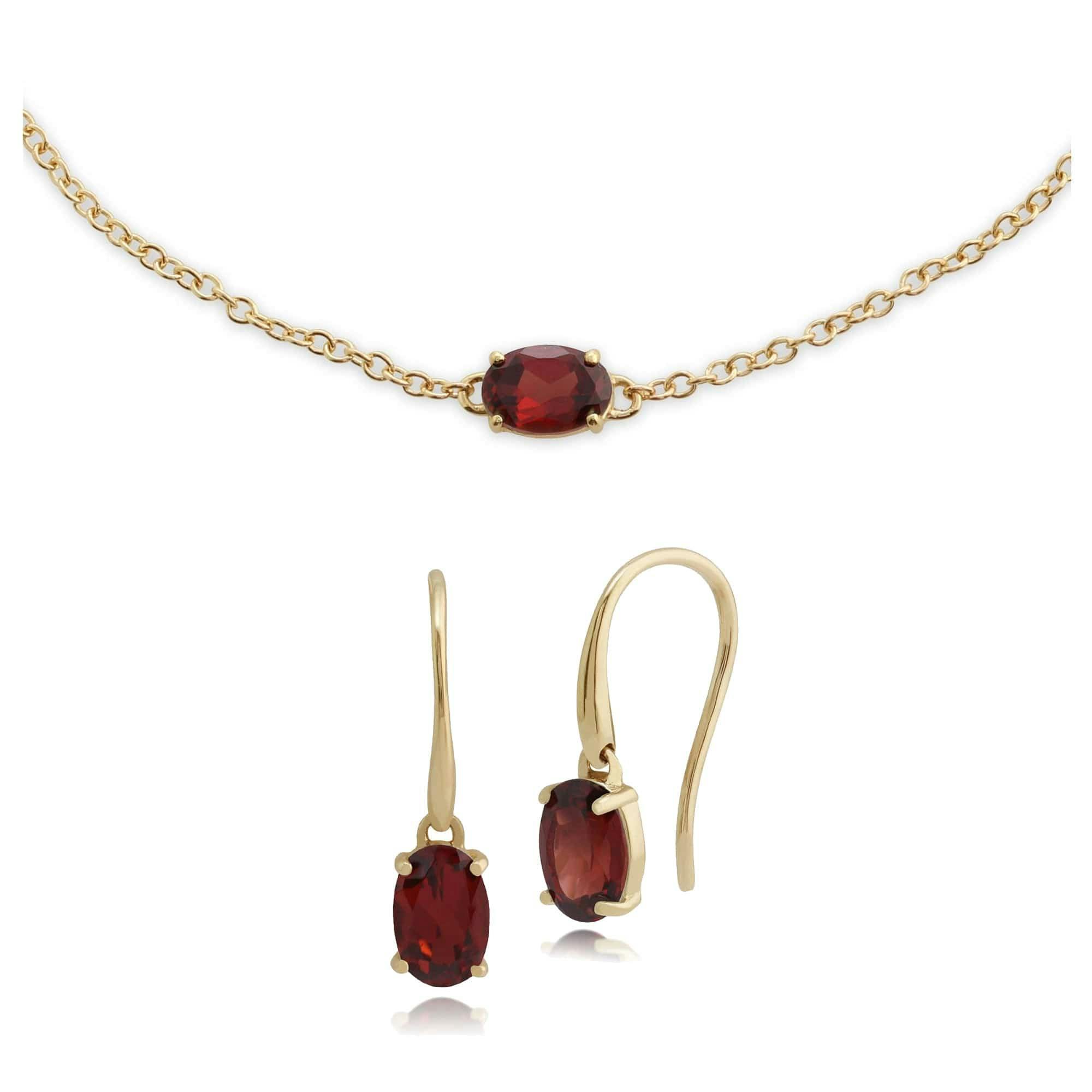 Gemondo Yellow/Gold Classic Oval Garnet Single Stone Drop Earrings & Bracelet Set In 9Ct