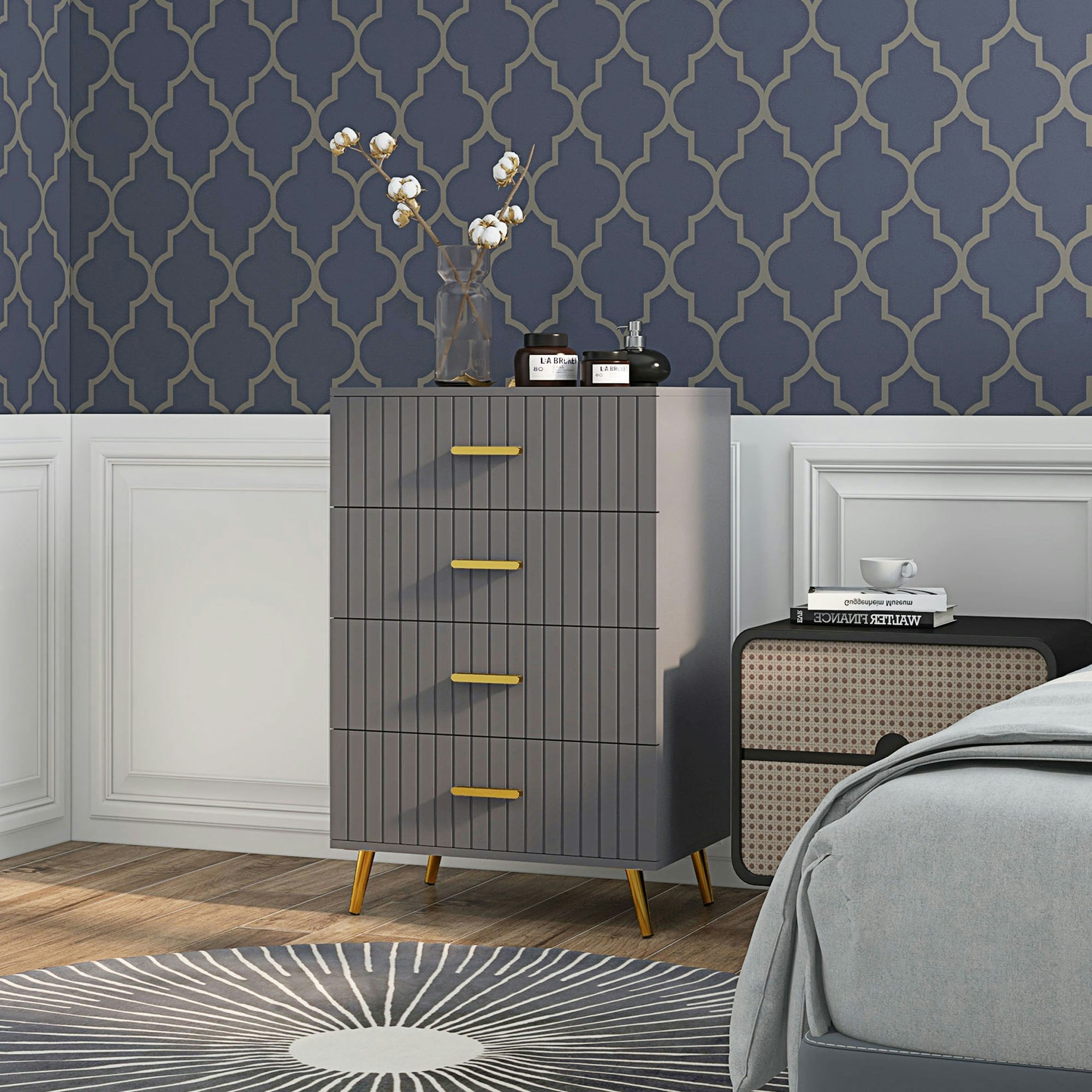 Rackhams Dark/Grey Bedroom Chest Of Drawers, 3-Drawer Dresser With Aluminium Legs - 4