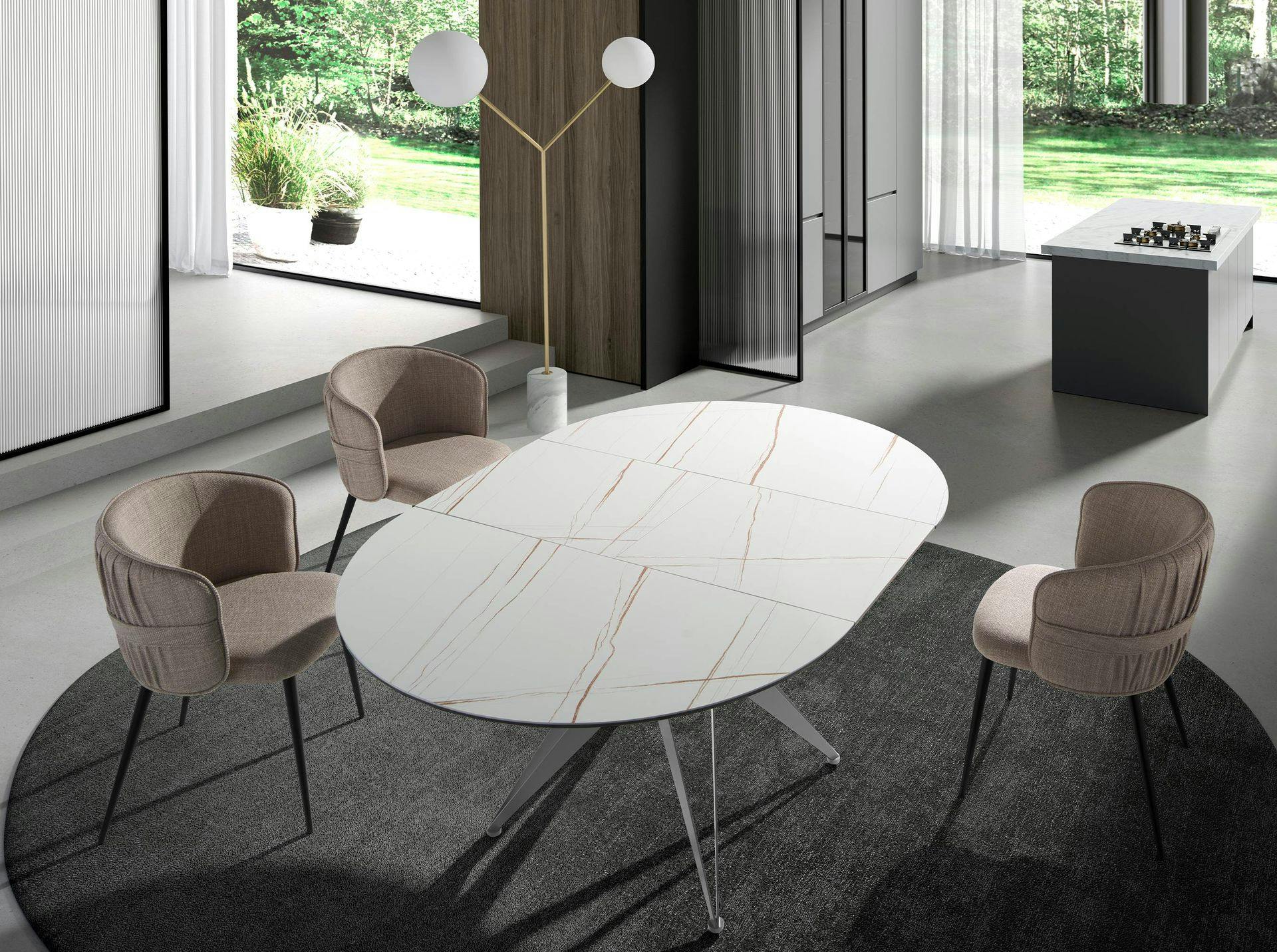 Angel Cerdá Grey Round Extendable Dining Table In Porcelain Marble And Steel 1119