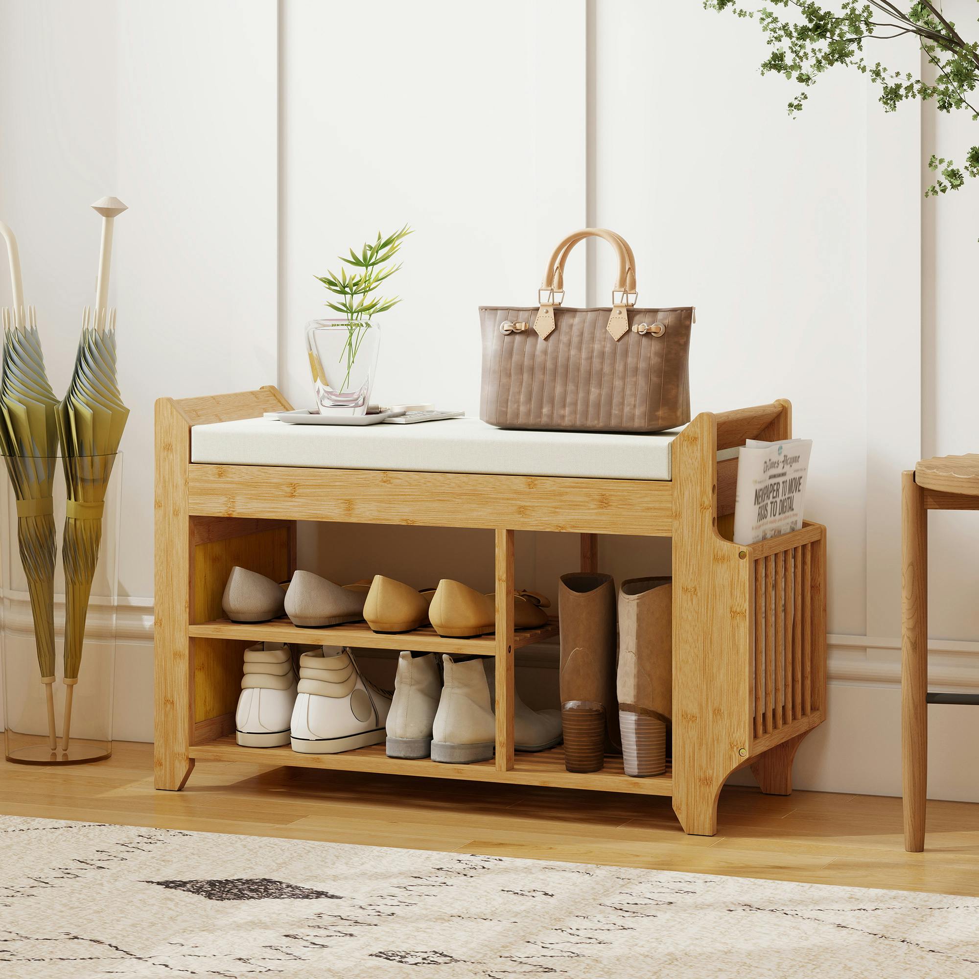 Rackhams Cream Shoe Bench Cushioned Seat 100 Cm - Natural