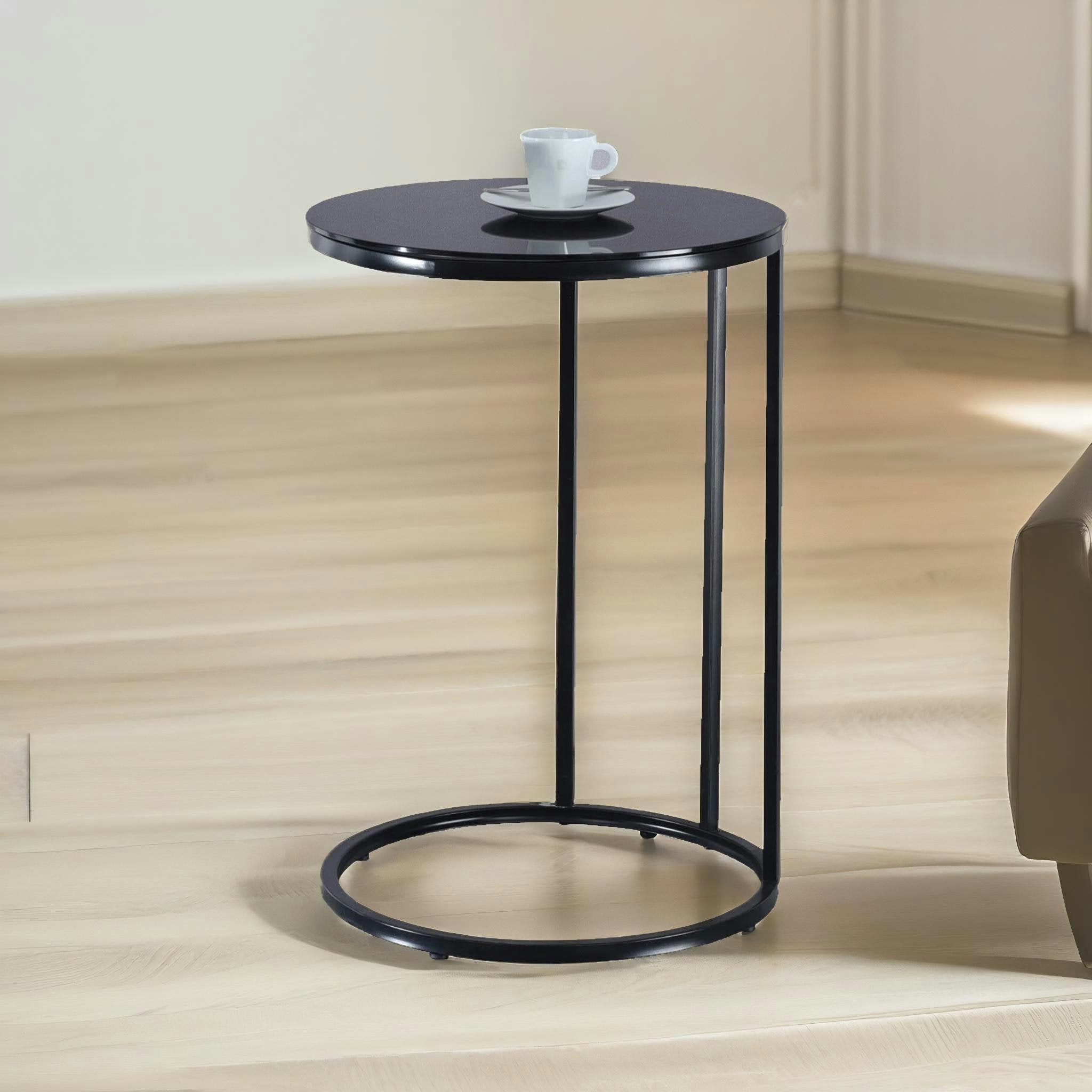 Rafaelo Mobilia Black Glass C Shaped Round Side Table