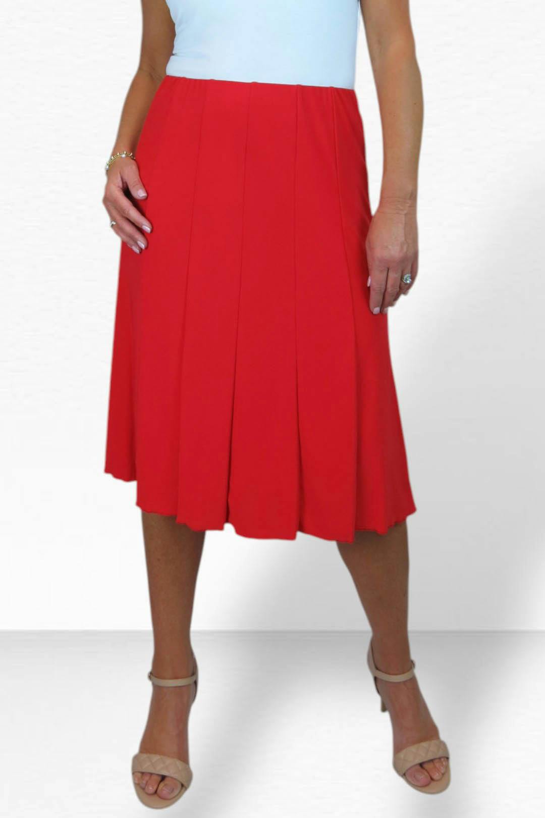 Paulo Due Women's Red 26" Elasticated Soft Fla Midi Skirt - 8-10