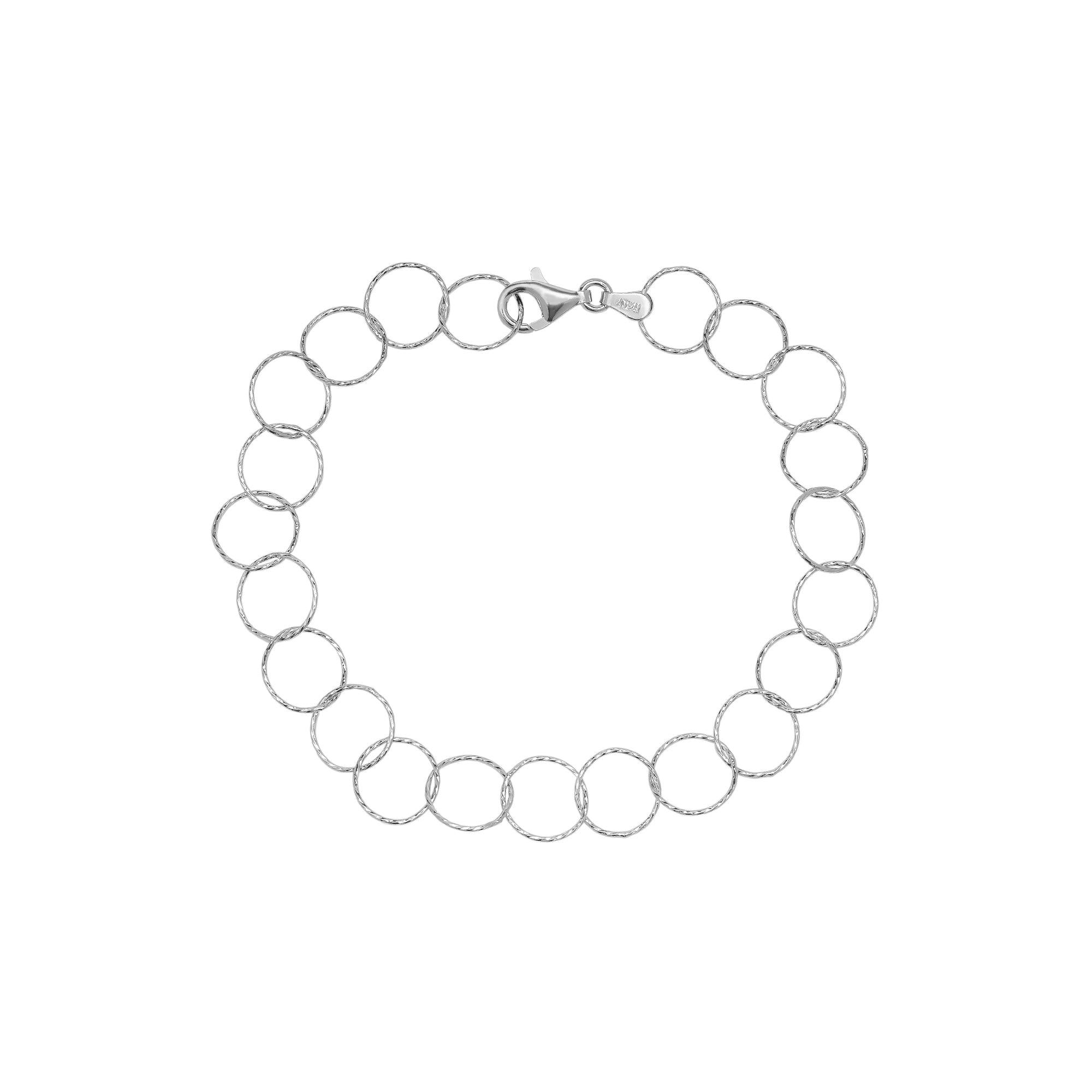 Spero London Silver Textured Circle Hoops Sterling Chain Bracelet