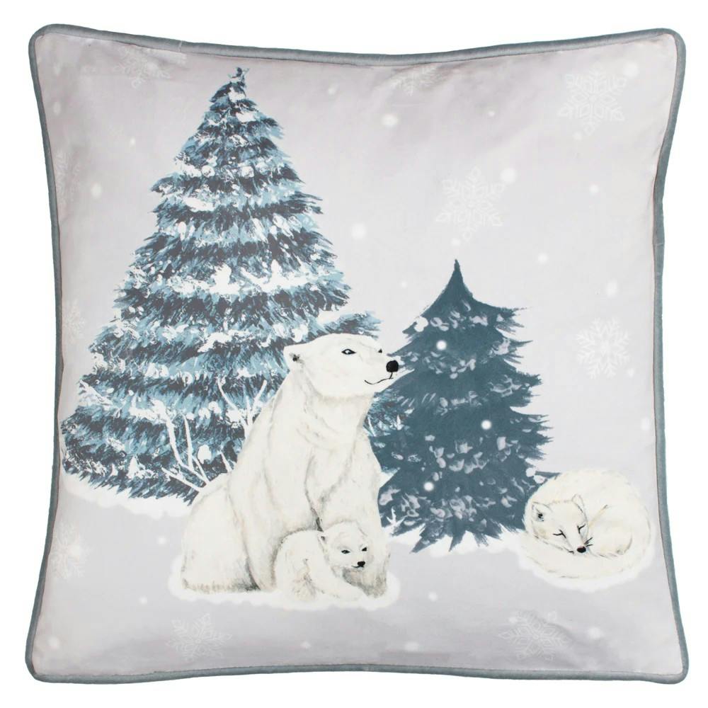 Furn Blue/White Arcticus Fleece Polar Bear Cushion Cover - 45Cm X 45Cm - 100% Polyester
