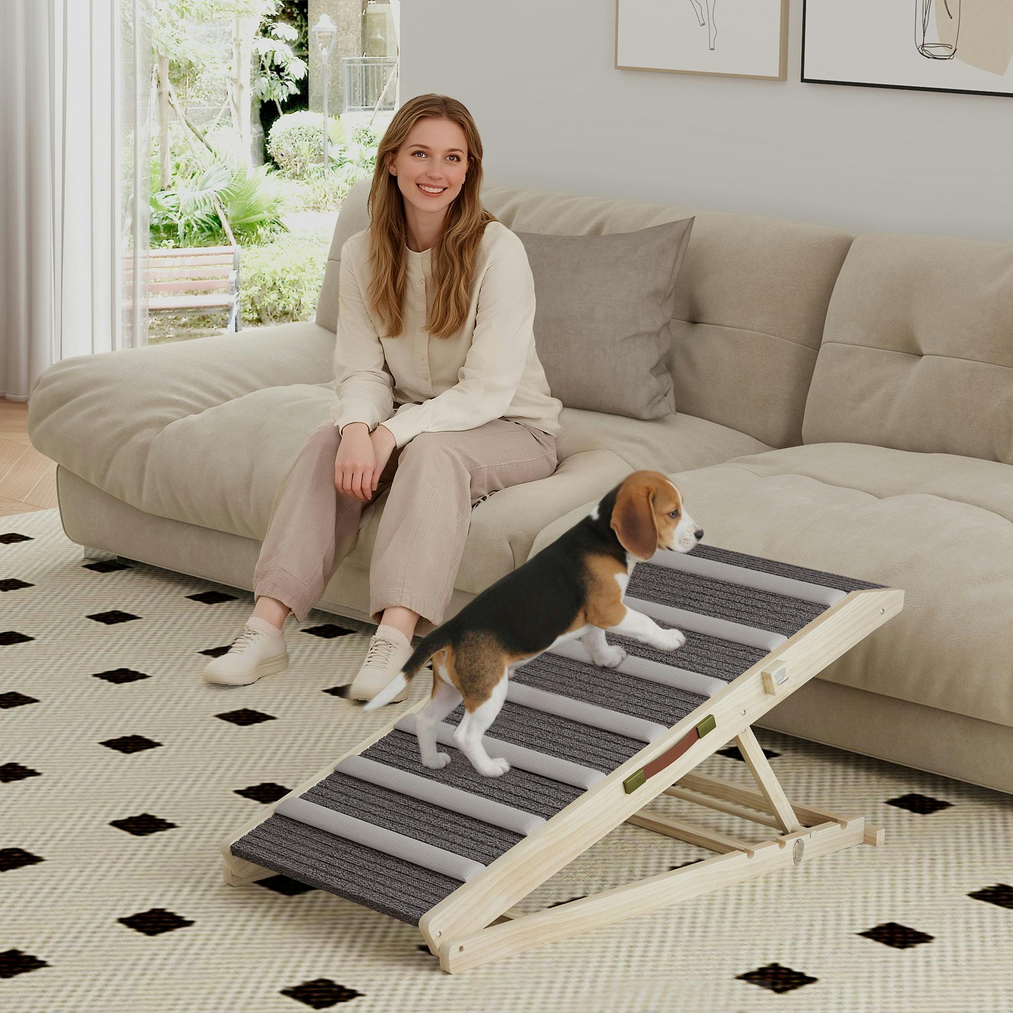 Pawhut Dog Ramp For Couch, 4 Adjustable Height Dog Climbing Ladder For Bed