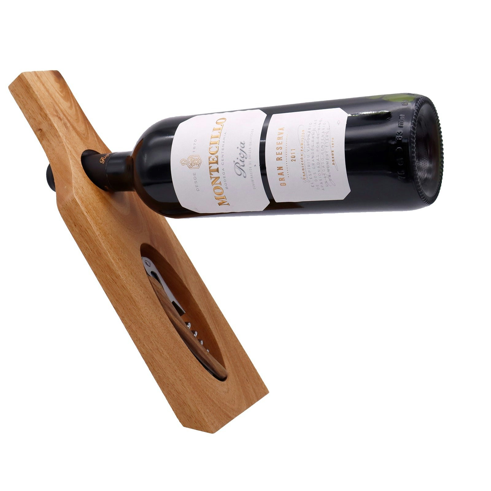 Maison Des Cadeaux Grain Gravity-Defying Wooden Wine Bottle Holder & Corkscrew Set