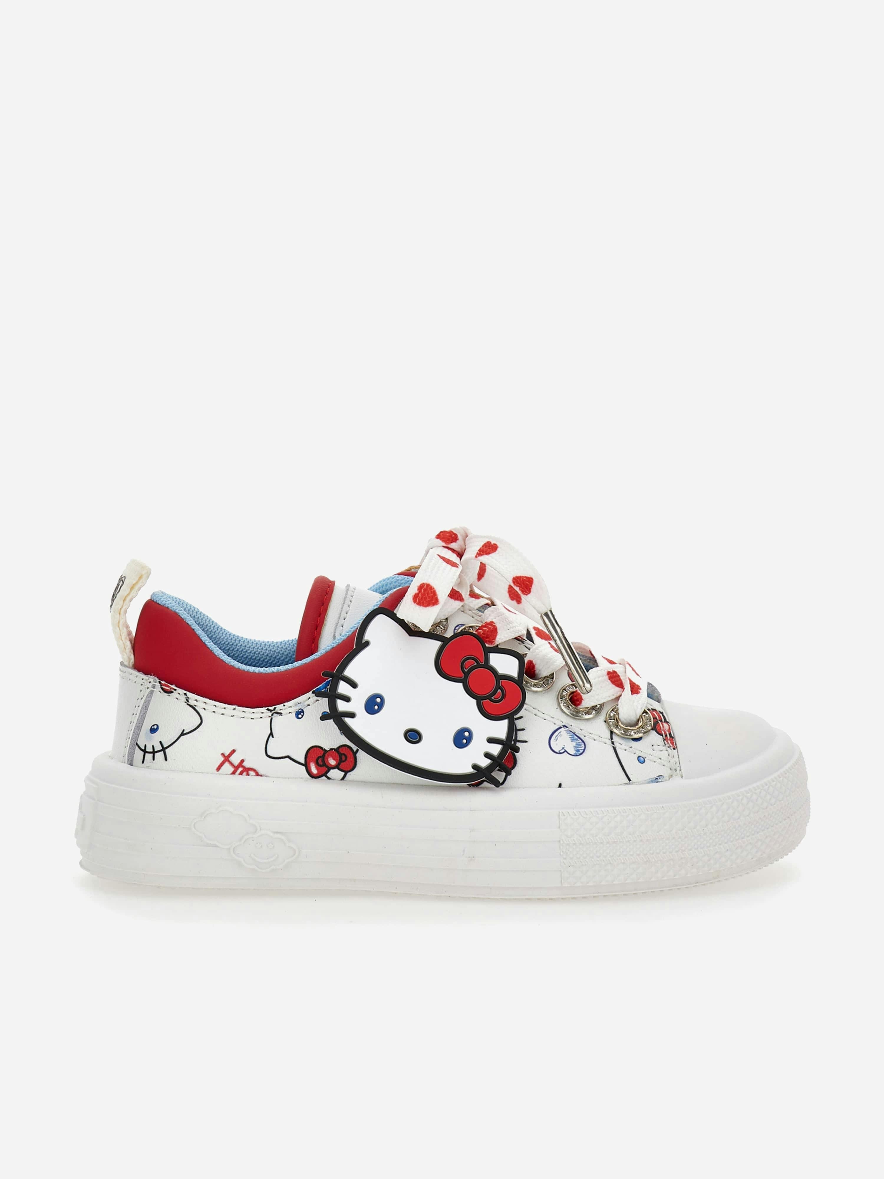 Monnalisa Girls White Leather Hello Kitty Trainers In - Eu 32 Uk 13