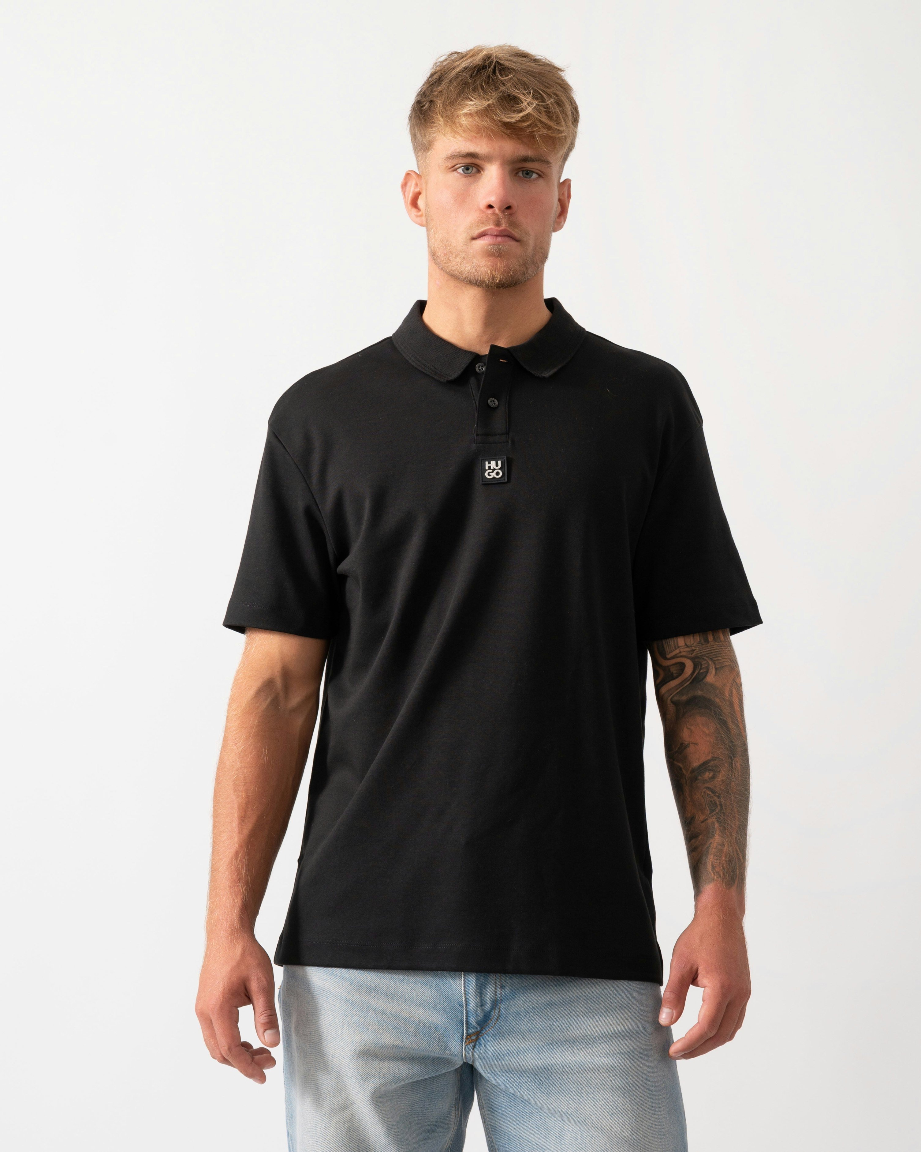 Hugo Men's Black Deabono Interlock Cotton Polo Shirt With Stacked Logo - 002 - 002 - M