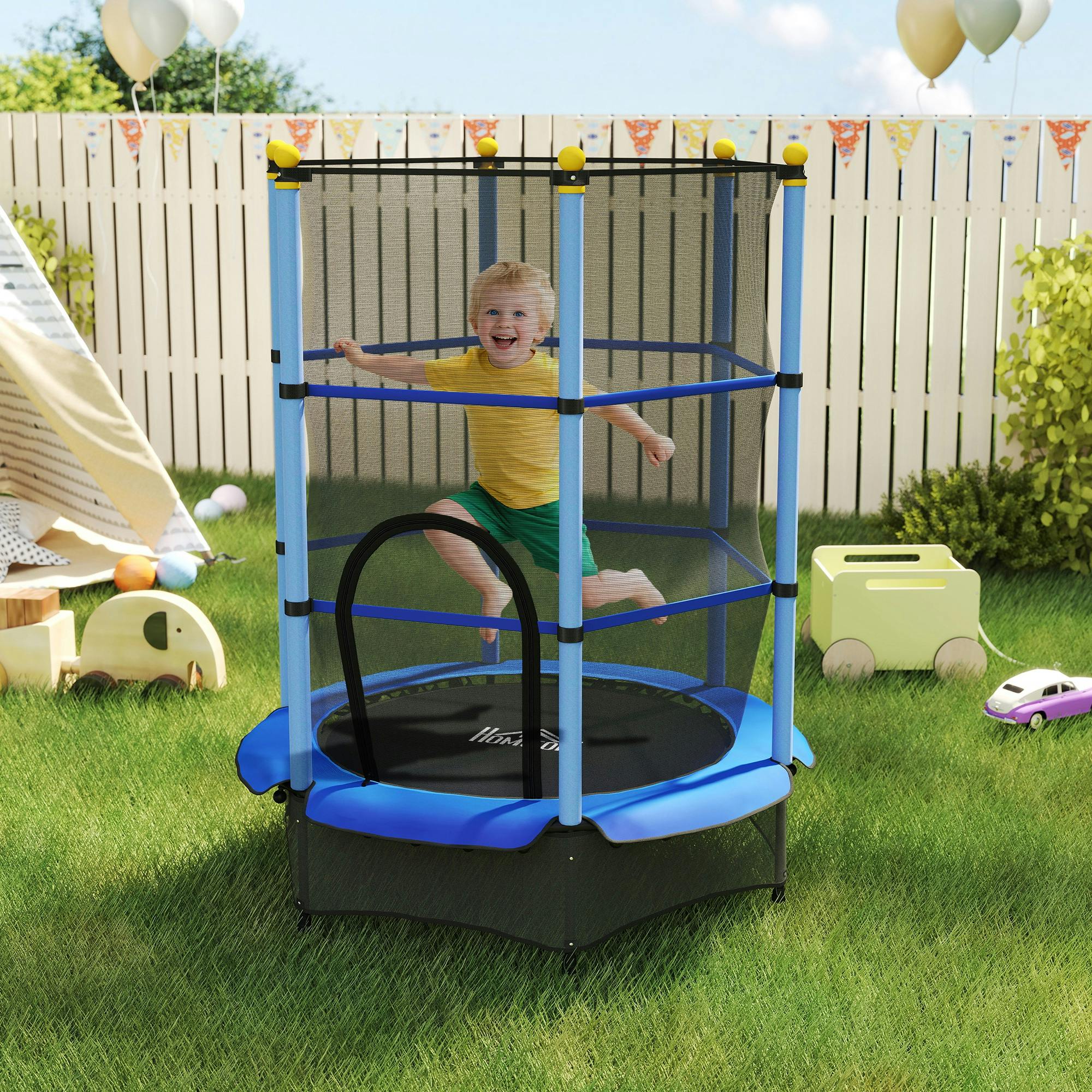 Homcom 4.6Ft Kids Trampoline With Safety Enclosure For Ages 3-10 Years
