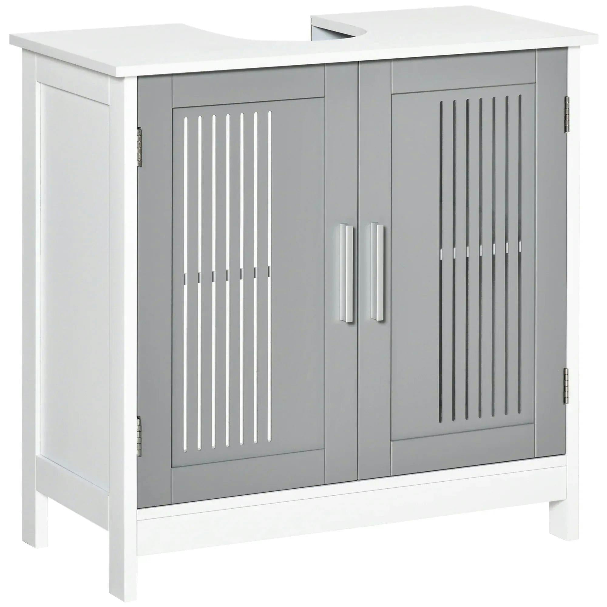 Kleankin Grey Bathroom Pedestal Under Sink Cabinet With Storage Shelf, 2 Doors, - Image 5
