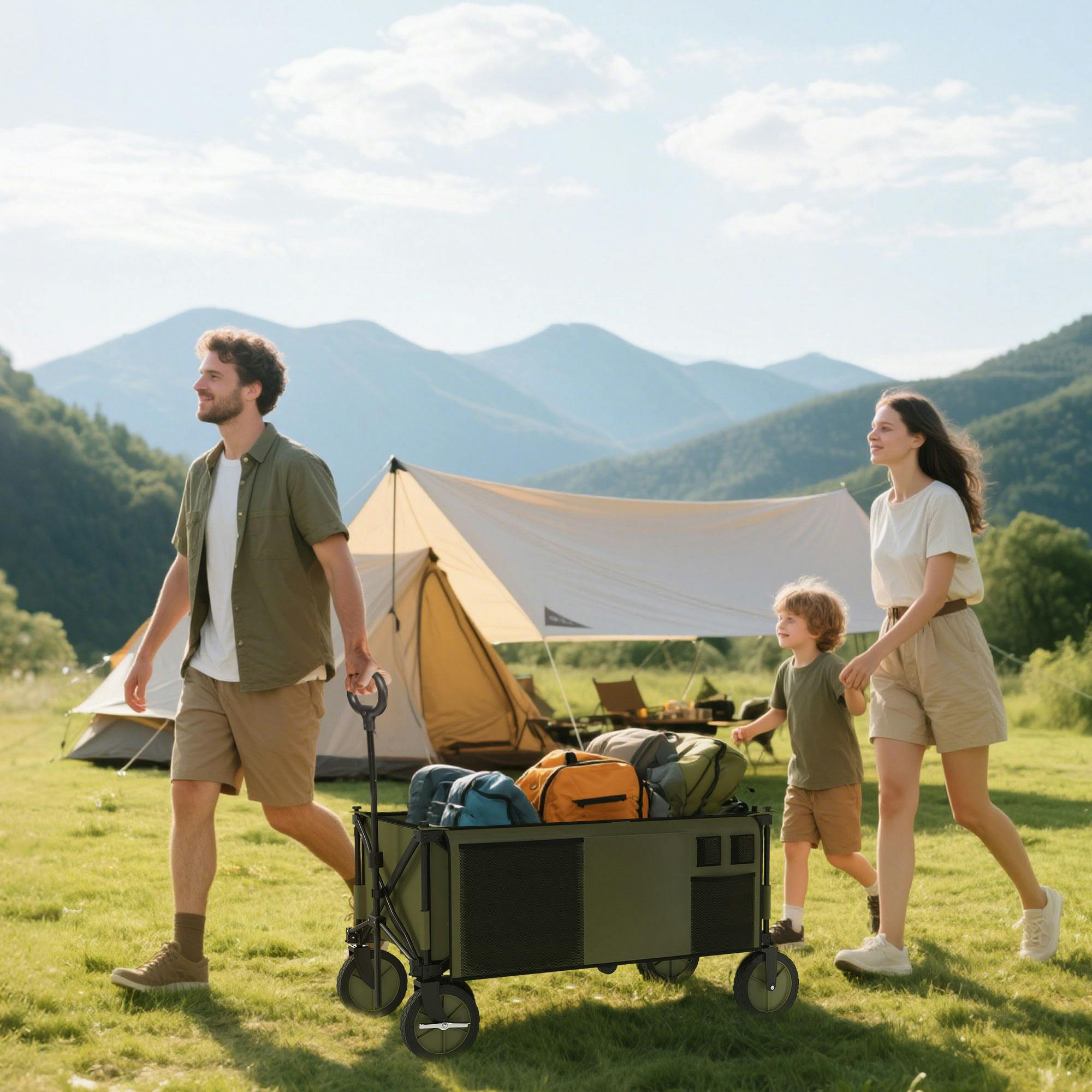 Rackhams Folding Wagon Garden Cart Collapsible Camping Trolley For Outdoor