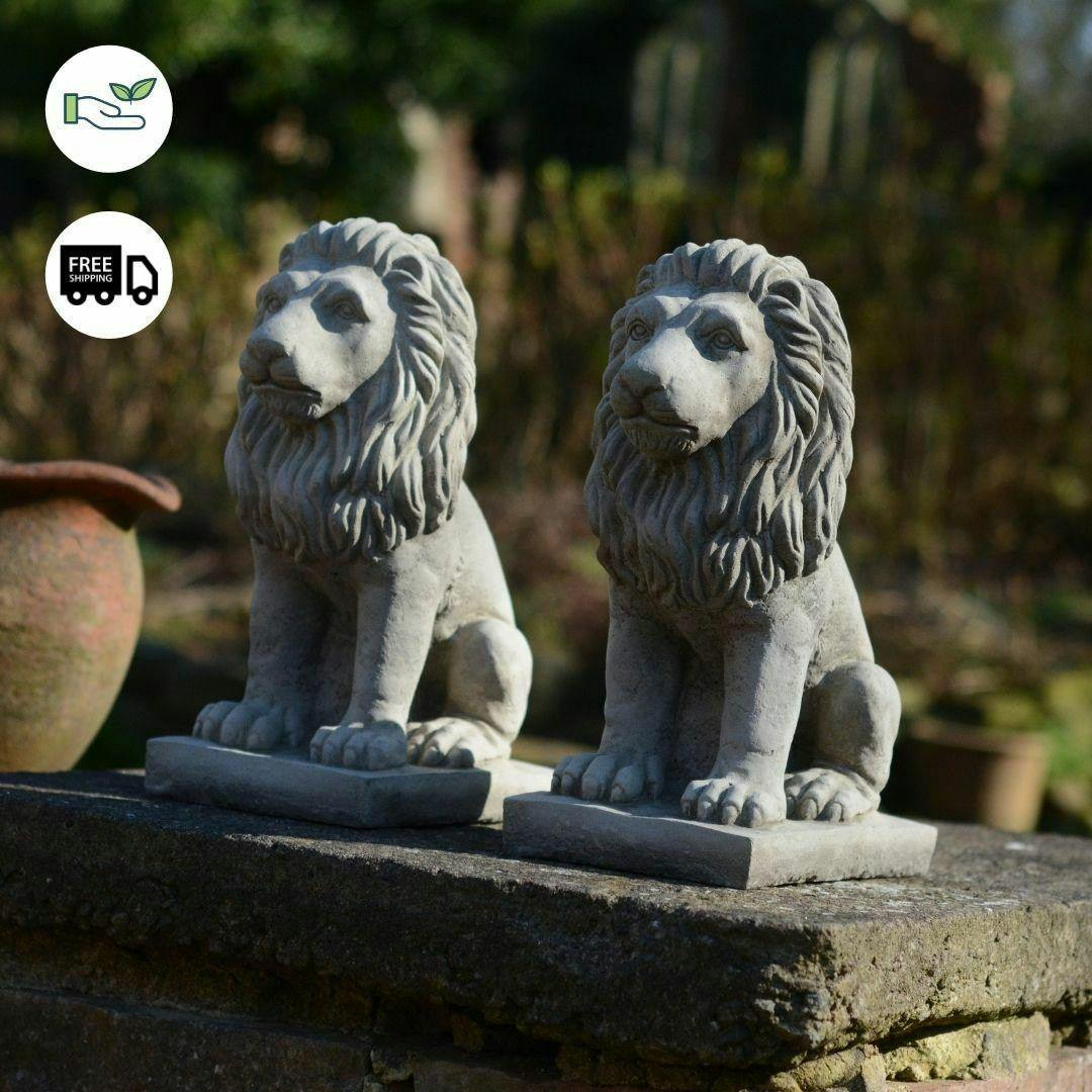 Osn Pair Of Small Bavarian Lion Garden Sculptures