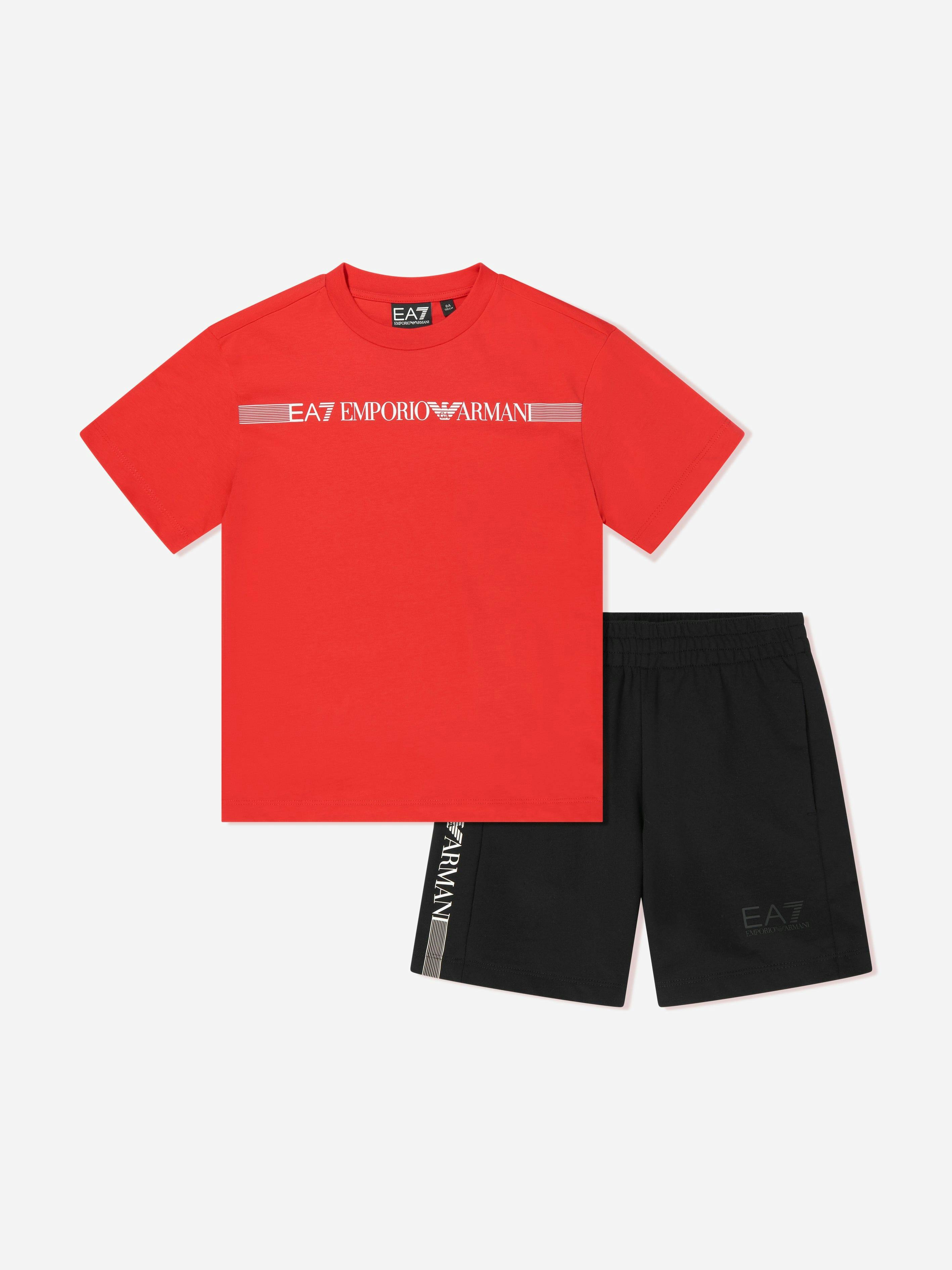 Ea7 Emporio Armani Boys Red Train Logo Short Set In - 10 Yrs