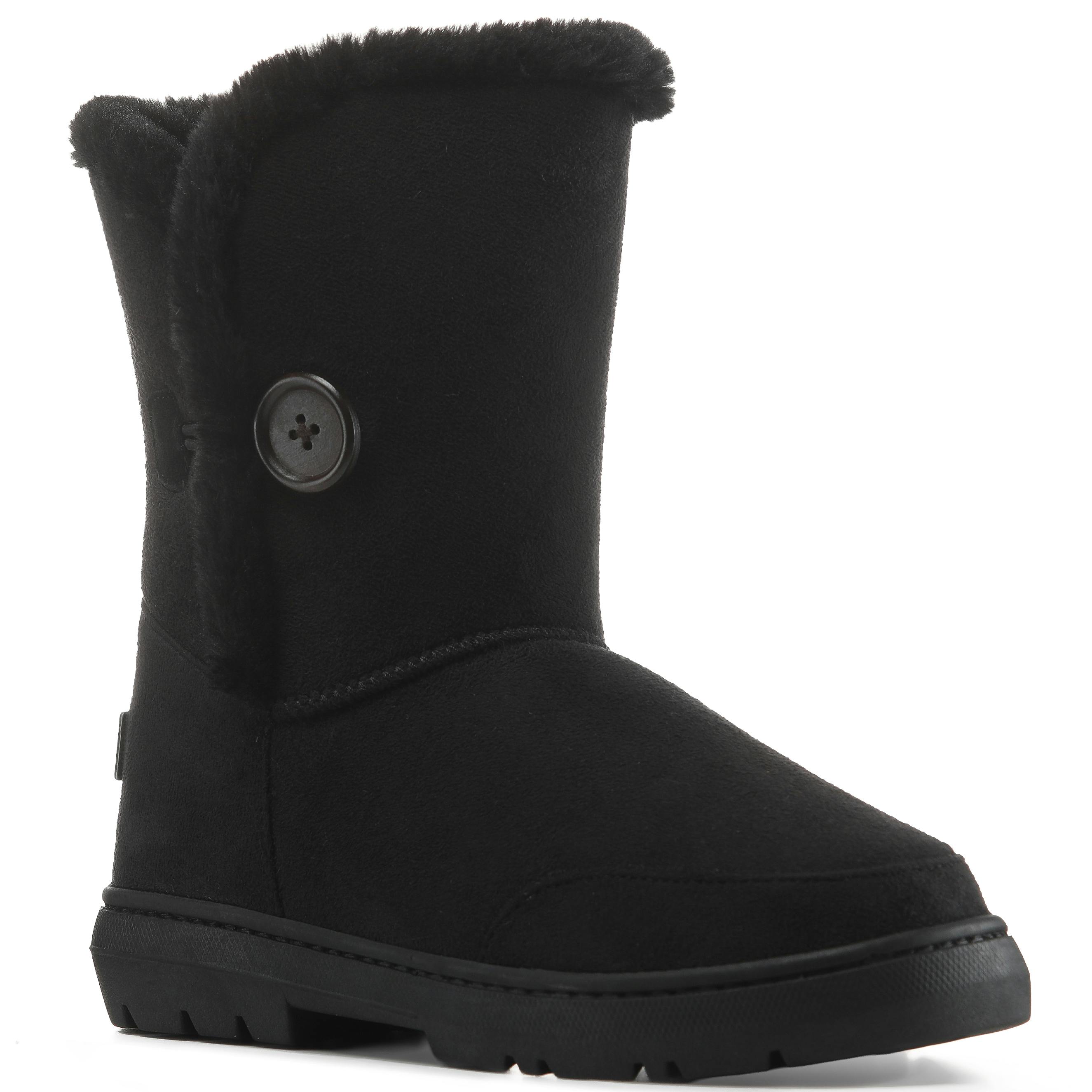 Viva Women's Black Freya: Single Button Faux Fur Lining Mid-Calf Winter Boots - 6