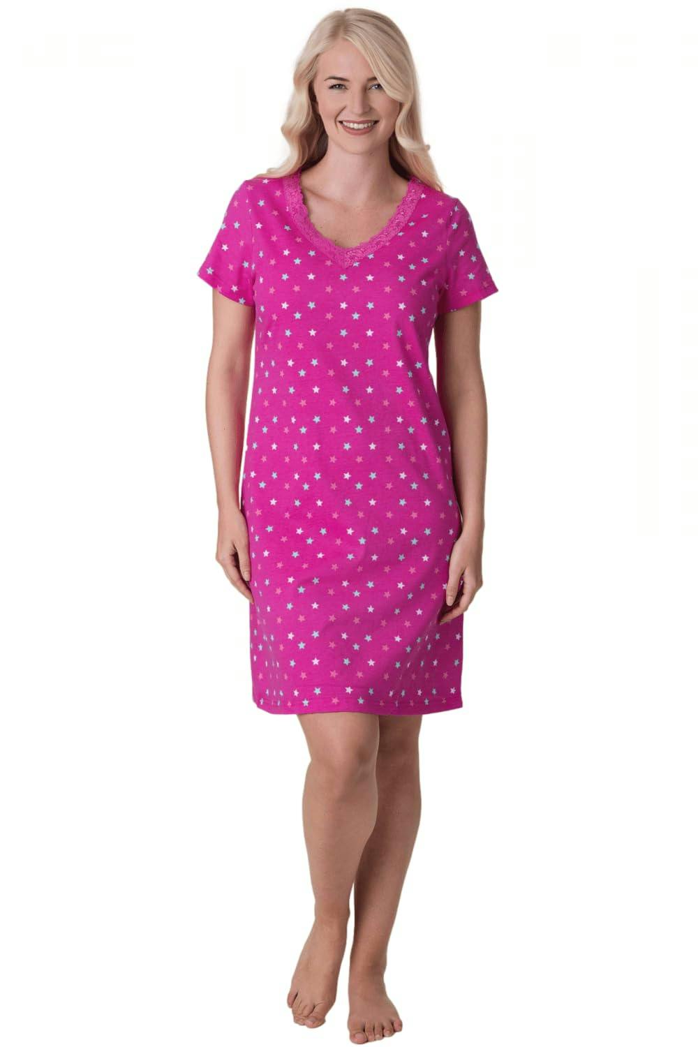 Camille Women's Fuchsia Soft Cotton Summer Nightdresses - 18-20