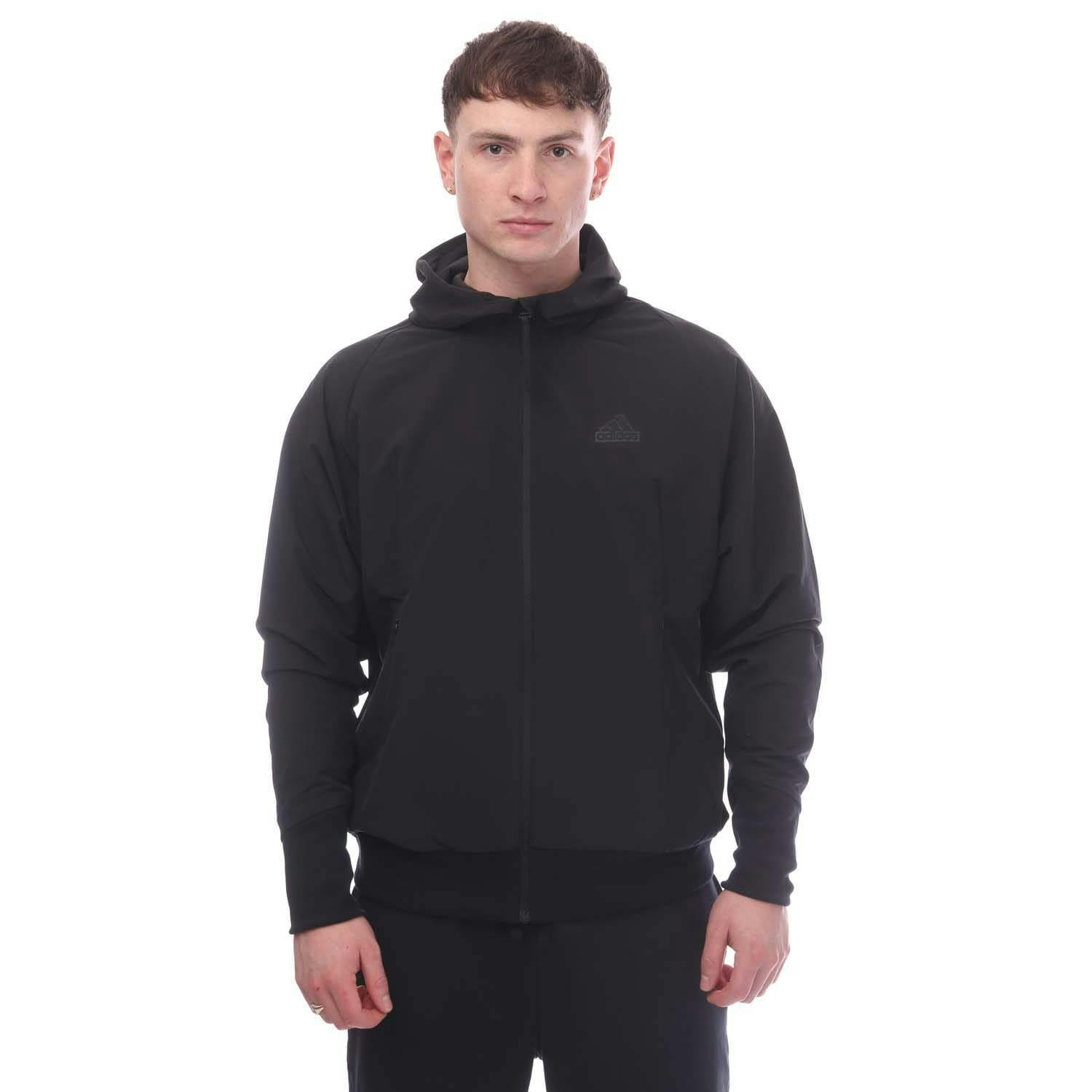 Adidas Men's Black Z.n.e. Woven Full Zip Hoodie - M - 88% Recycled Polyester/12% Elastane