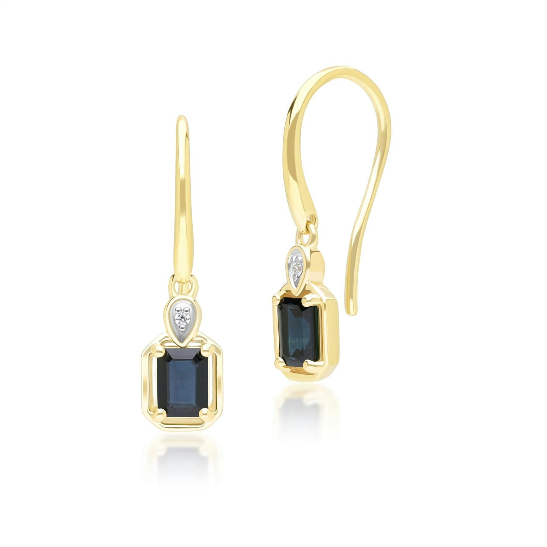 Gemondo Yellow/Gold Classic Sapphire Baguette & Diamond Drop Earrings In 9Ct