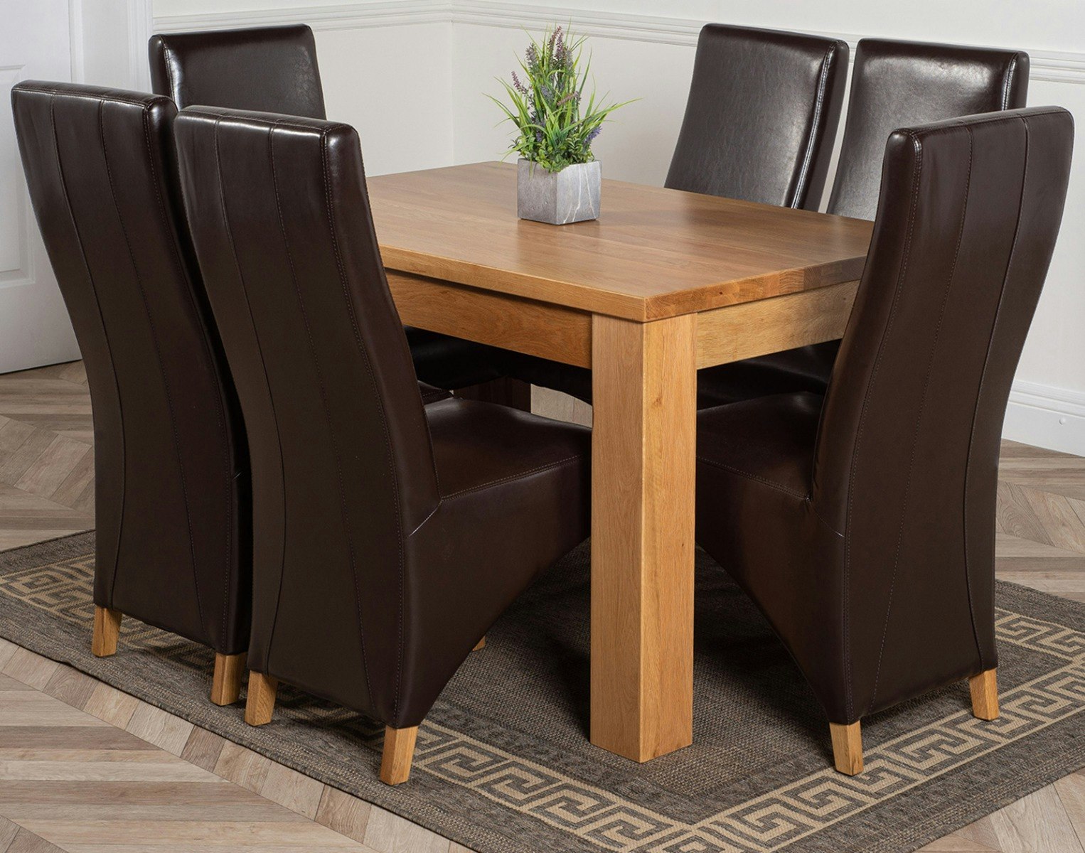 That's Furniture Brown Dakota Oak Dining Table With Lola Leather Chairs - 6 Chairs 152X87x77cm