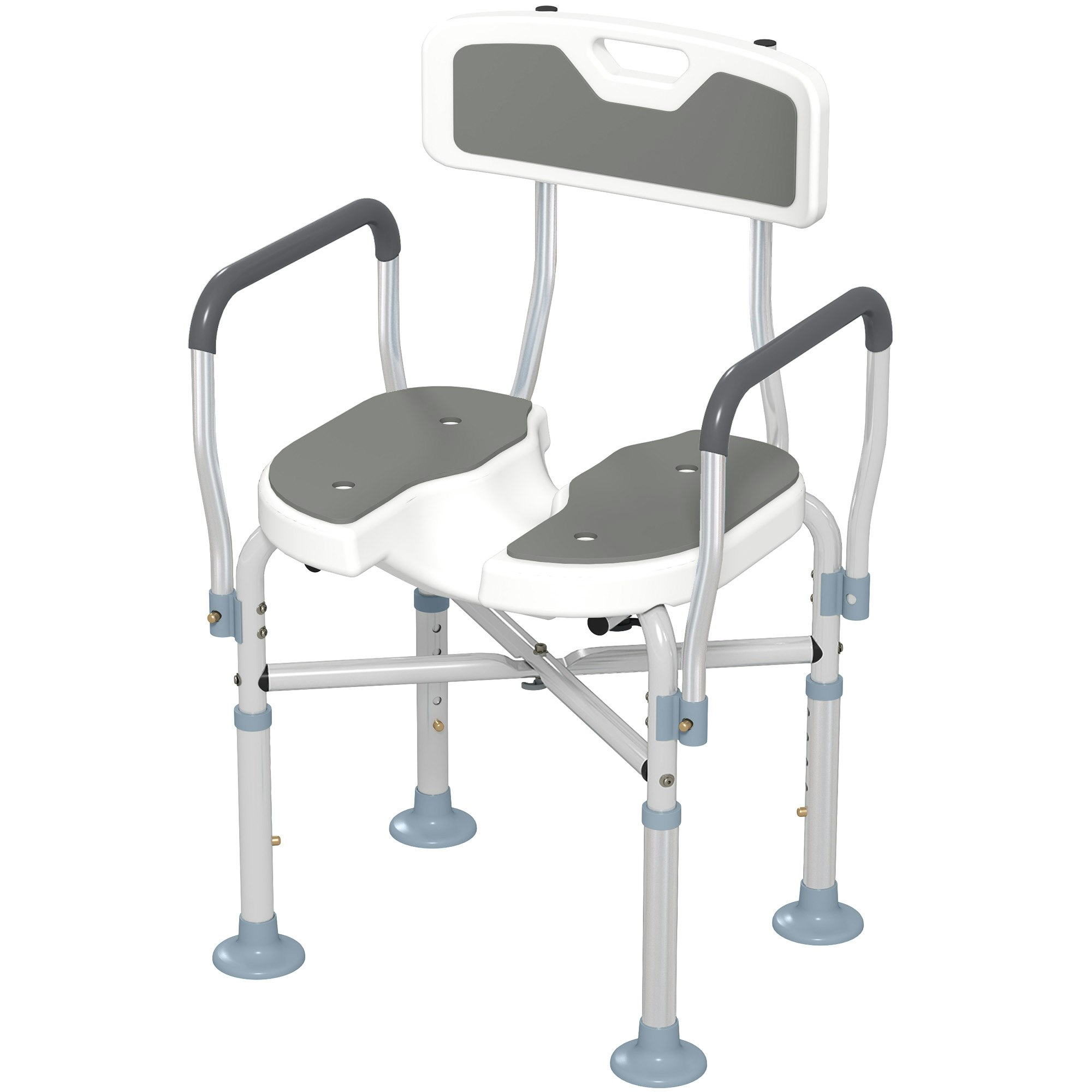 Homcom Grey Padded Bath Chair With Slotted Seat And Adjustable Height