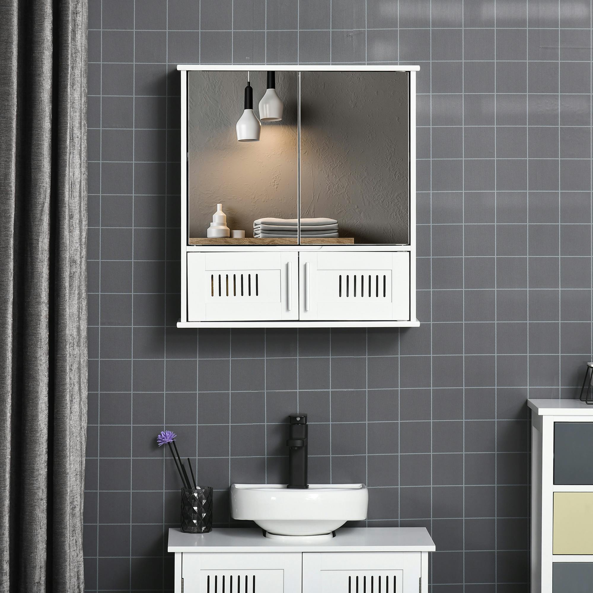 Rackhams Grey Bathroom Mirror Cabinet Wall Mount Storage Unit Double Doors,