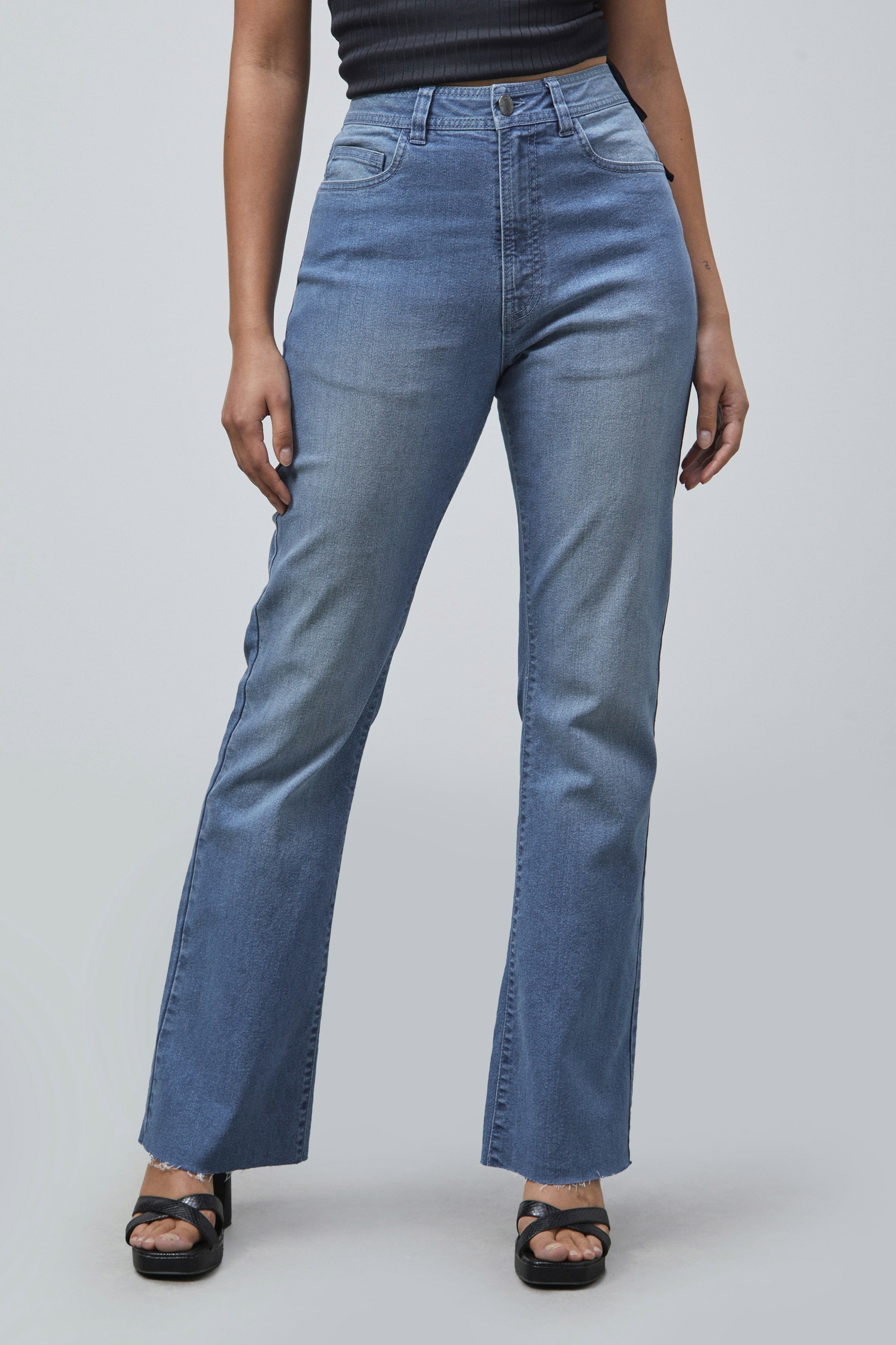 Enorsia Women's Light Blue High Waisted Flared Jeans In | : Size 16 - Image 2