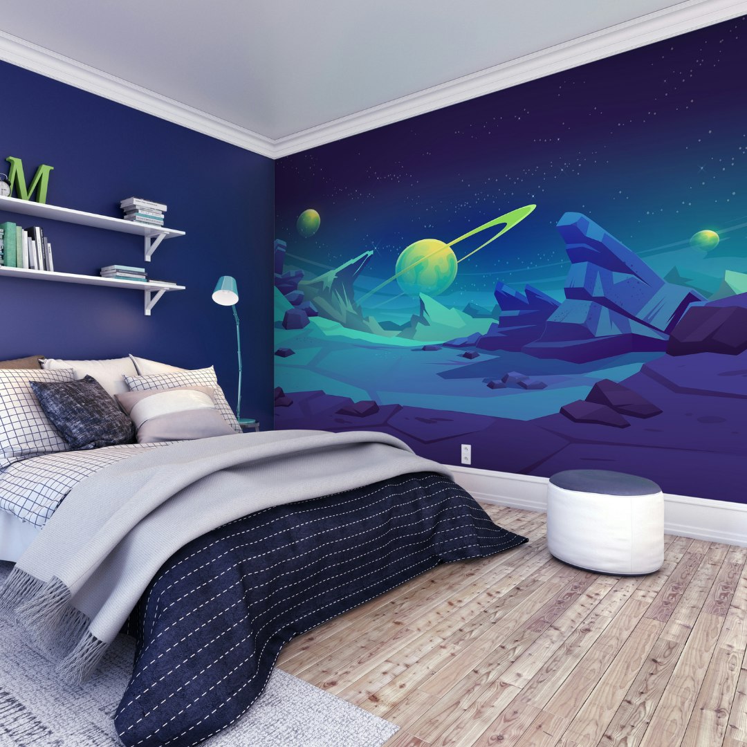Origin Murals Blue Space Landscape Wall Mural - Large - W350cm X H280cm